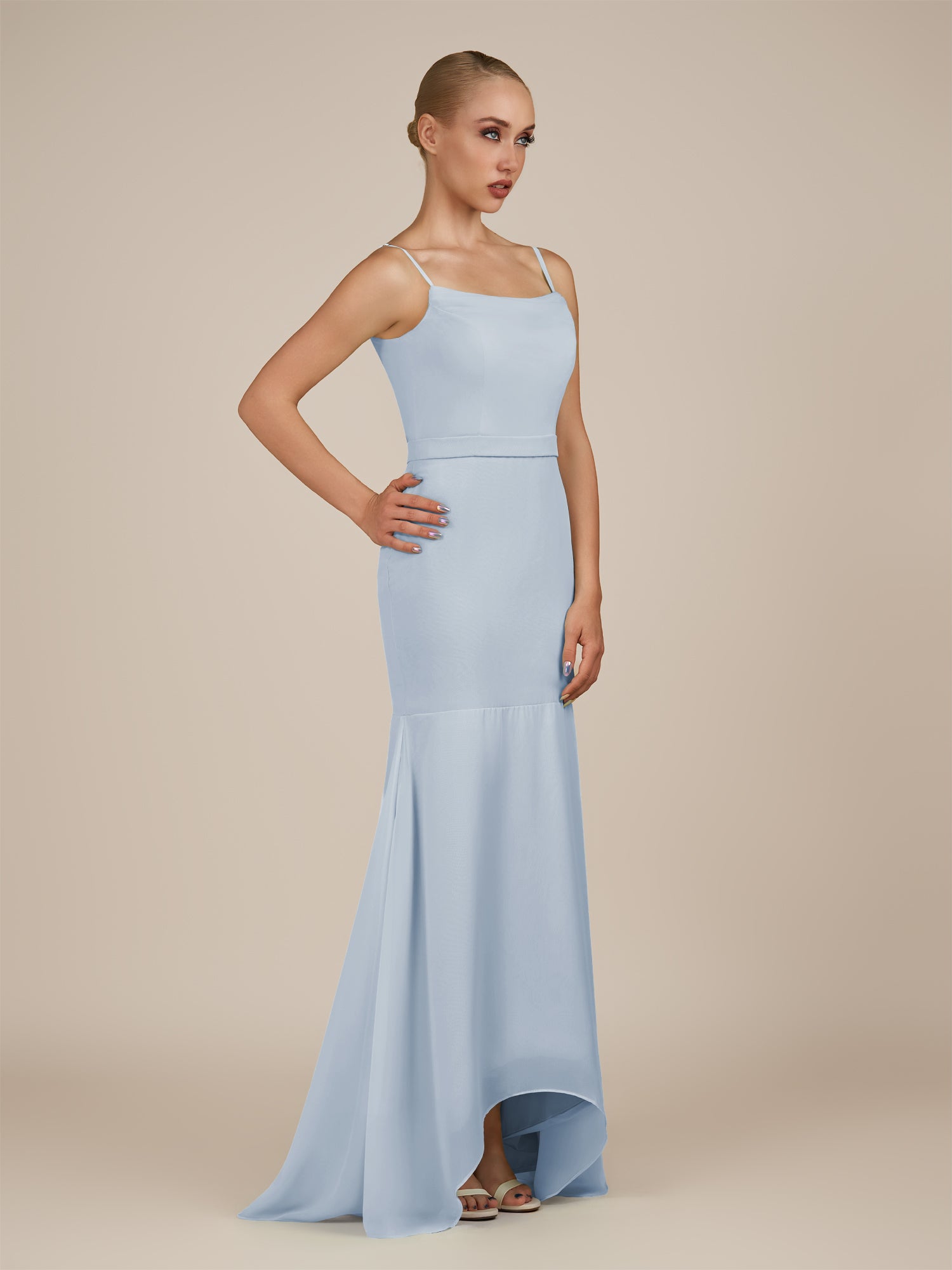 KissDress-Virelai Ice Sheath Scoop Neck Chiffon Long Bridesmaid Dress
