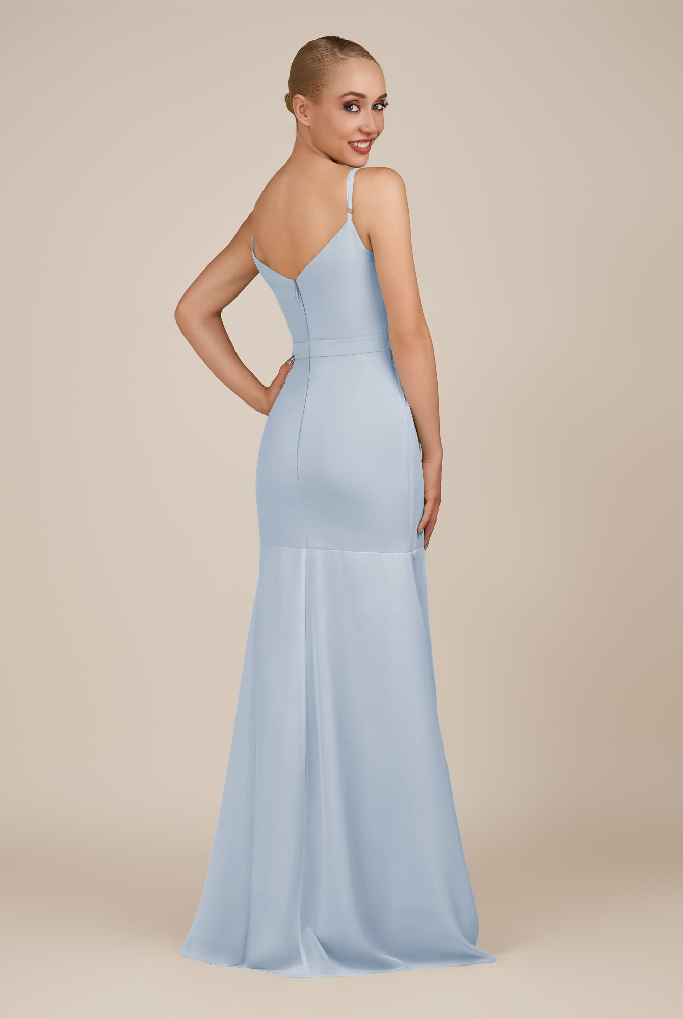 KissDress-Virelai Ice Sheath Scoop Neck Chiffon Long Bridesmaid Dress