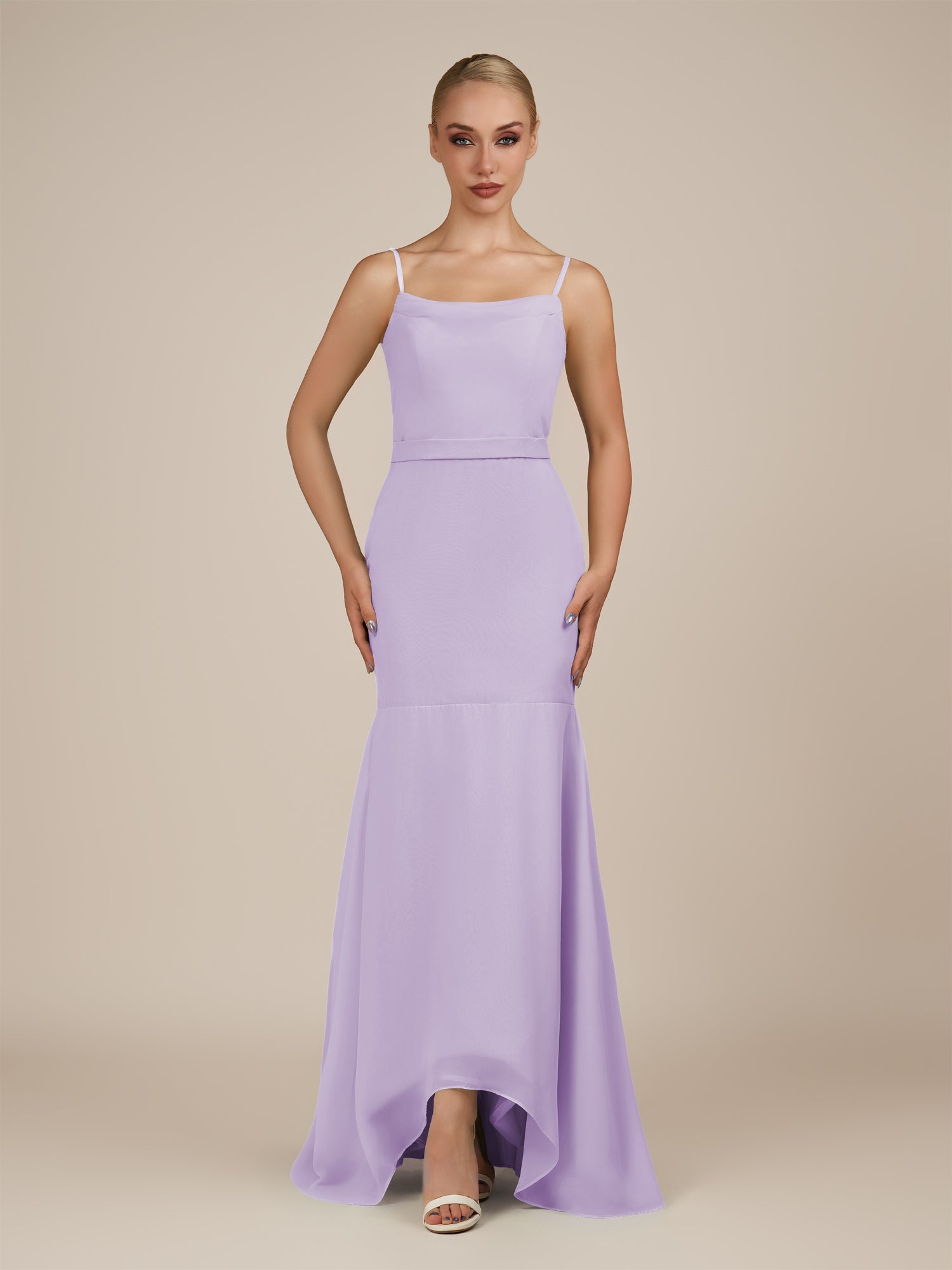 KissDress-Virelai Lavender Sheath Scoop Neck Chiffon Long Bridesmaid Dress