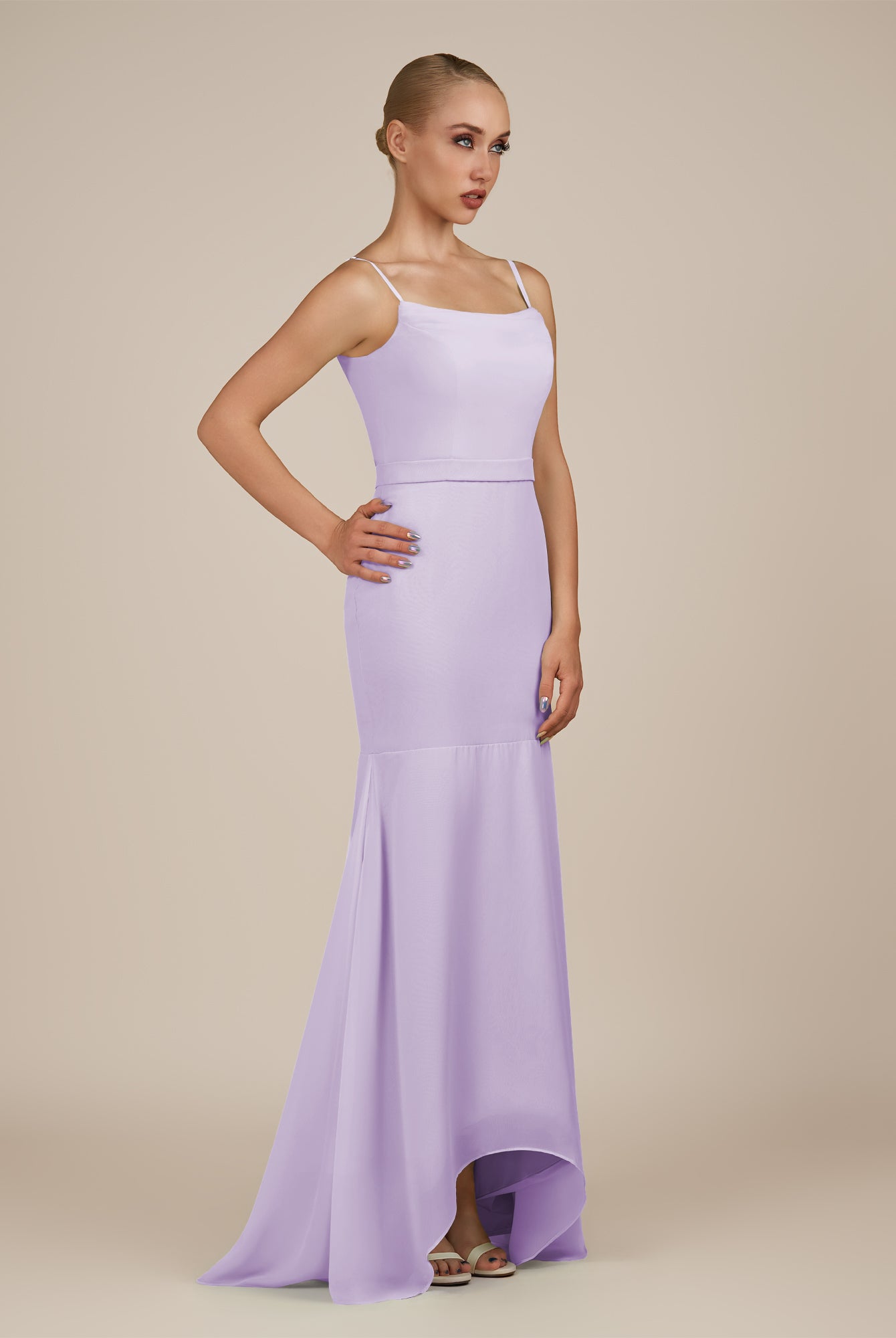KissDress-Virelai Lavender Sheath Scoop Neck Chiffon Long Bridesmaid Dress