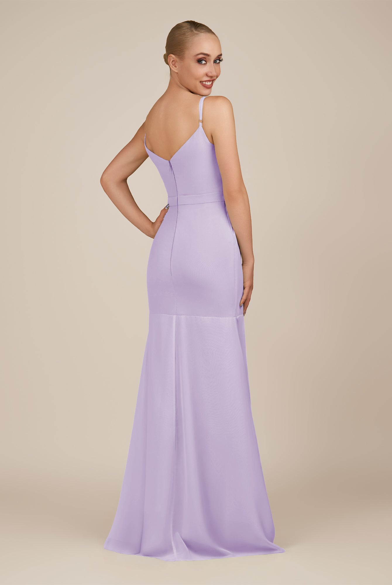 KissDress-Virelai Lavender Sheath Scoop Neck Chiffon Long Bridesmaid Dress