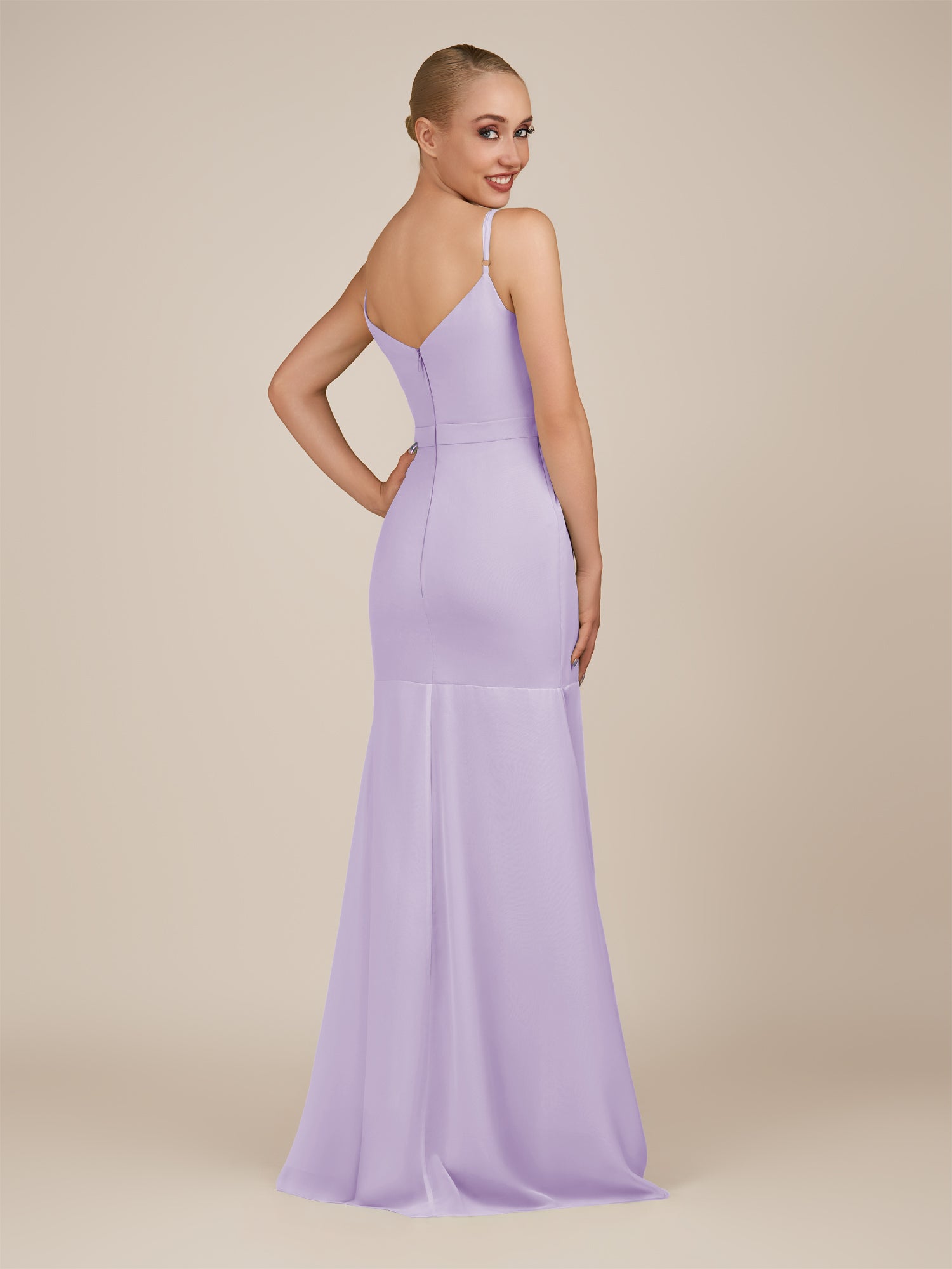 KissDress-Virelai Lavender Sheath Scoop Neck Chiffon Long Bridesmaid Dress