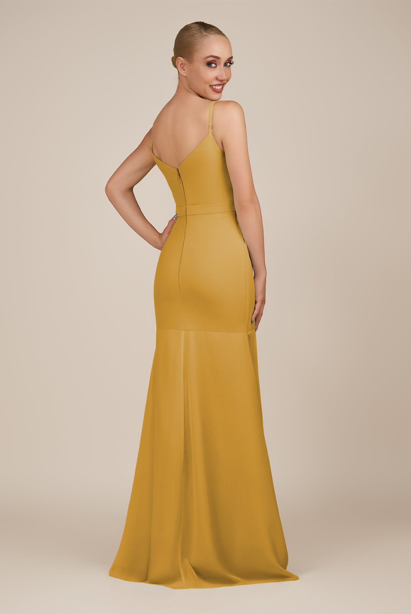 KissDress-Virelai Marigold Sheath Scoop Neck Chiffon Long Bridesmaid Dress