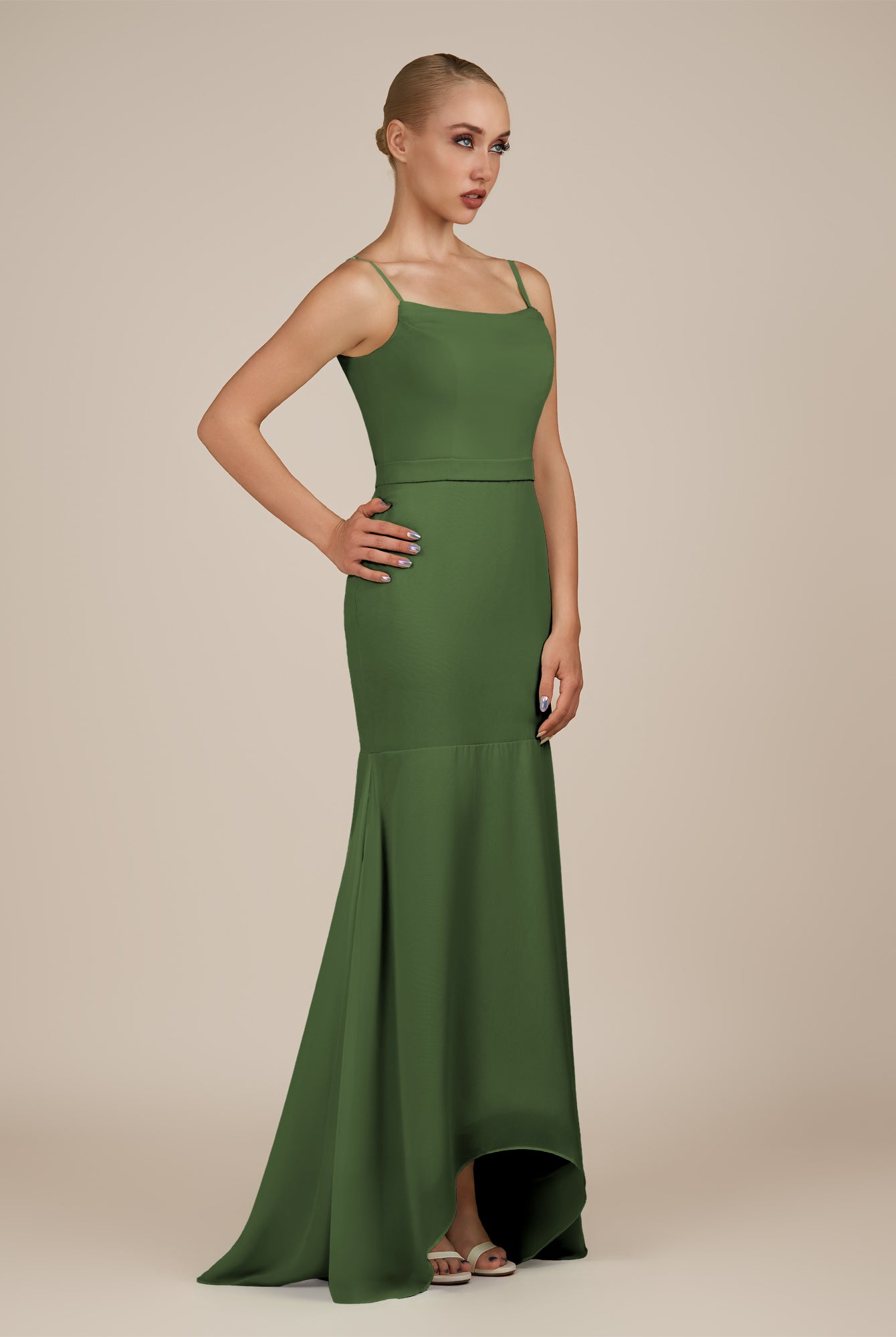 KissDress-Virelai Moss Sheath Scoop Neck Chiffon Long Bridesmaid Dress