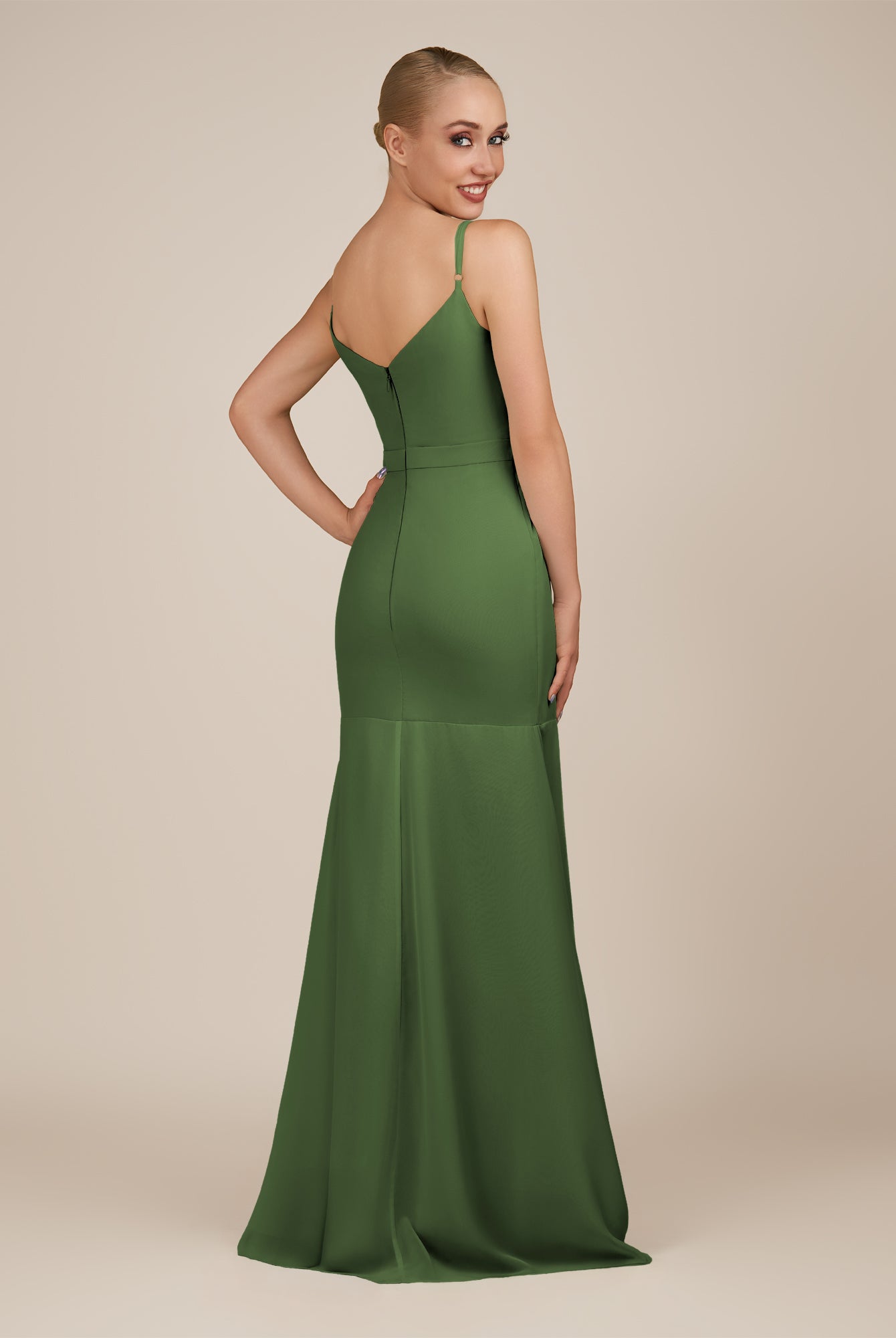 KissDress-Virelai Moss Sheath Scoop Neck Chiffon Long Bridesmaid Dress