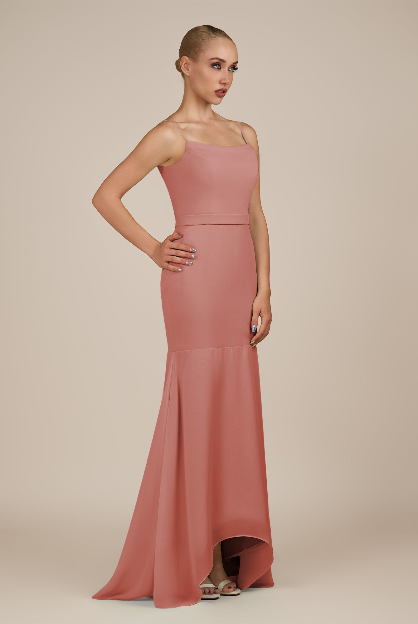 KissDress-Virelai Mulberry Sheath Scoop Neck Chiffon Long Bridesmaid Dress