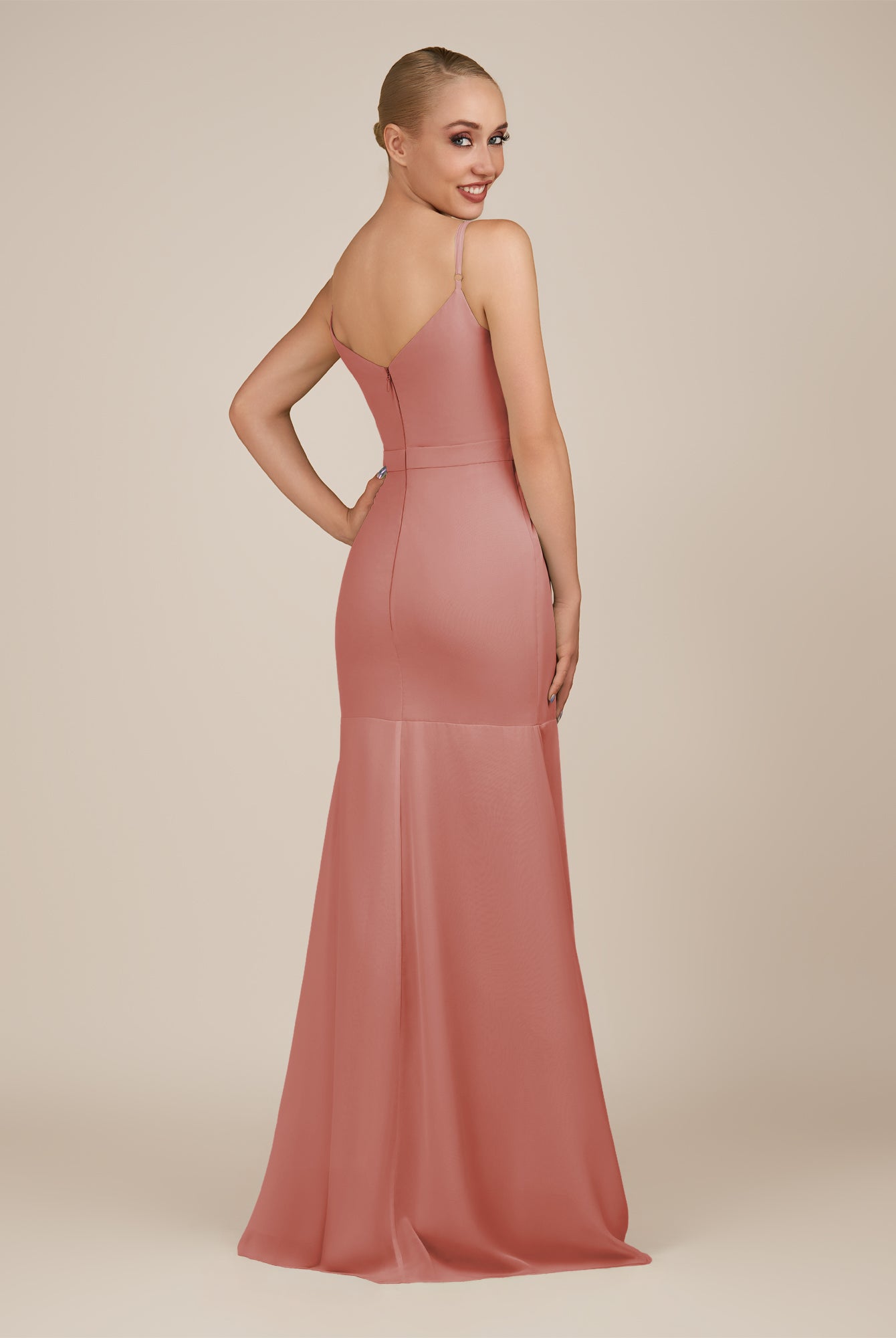 KissDress-Virelai Mulberry Sheath Scoop Neck Chiffon Long Bridesmaid Dress