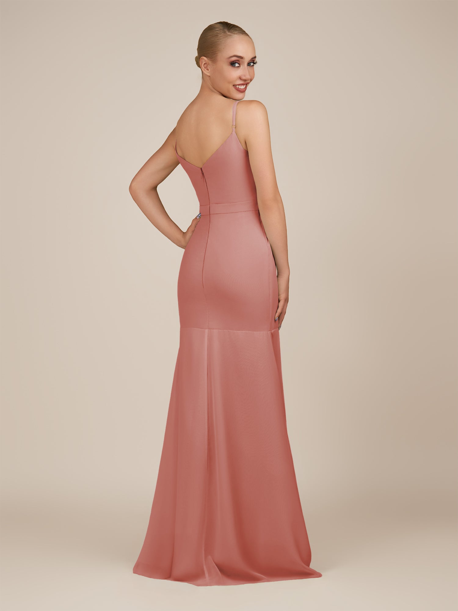 KissDress-Virelai Mulberry Sheath Scoop Neck Chiffon Long Bridesmaid Dress