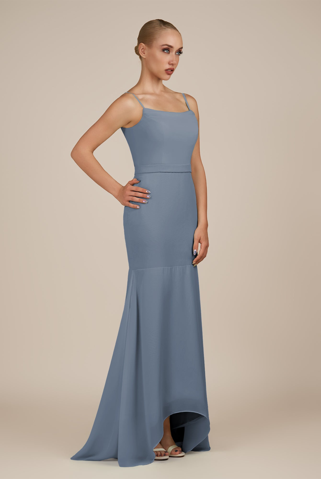 KissDress-Virelai Neptune Sheath Scoop Neck Chiffon Long Bridesmaid Dress