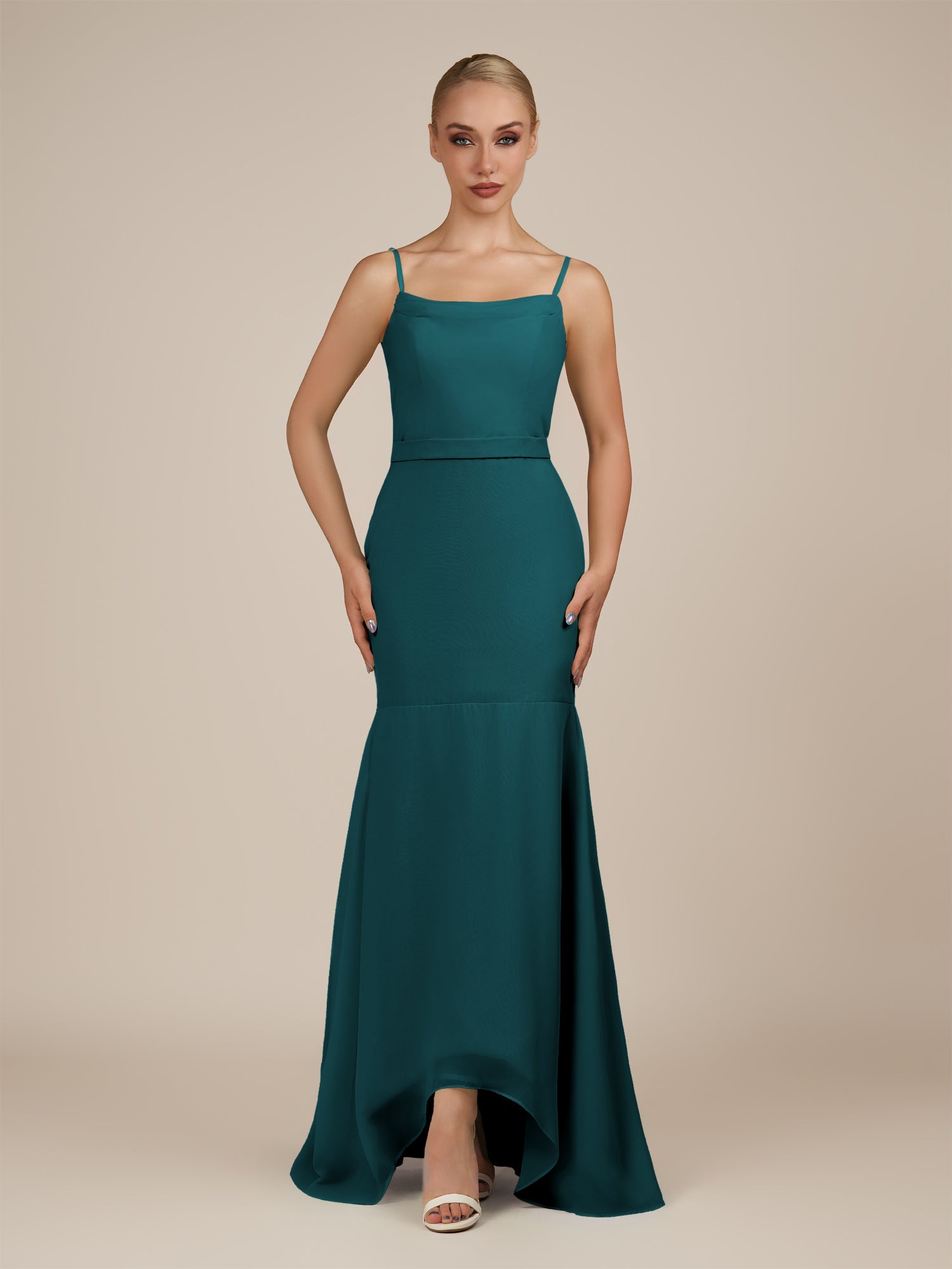 KissDress-Virelai Pine Sheath Scoop Neck Chiffon Long Bridesmaid Dress