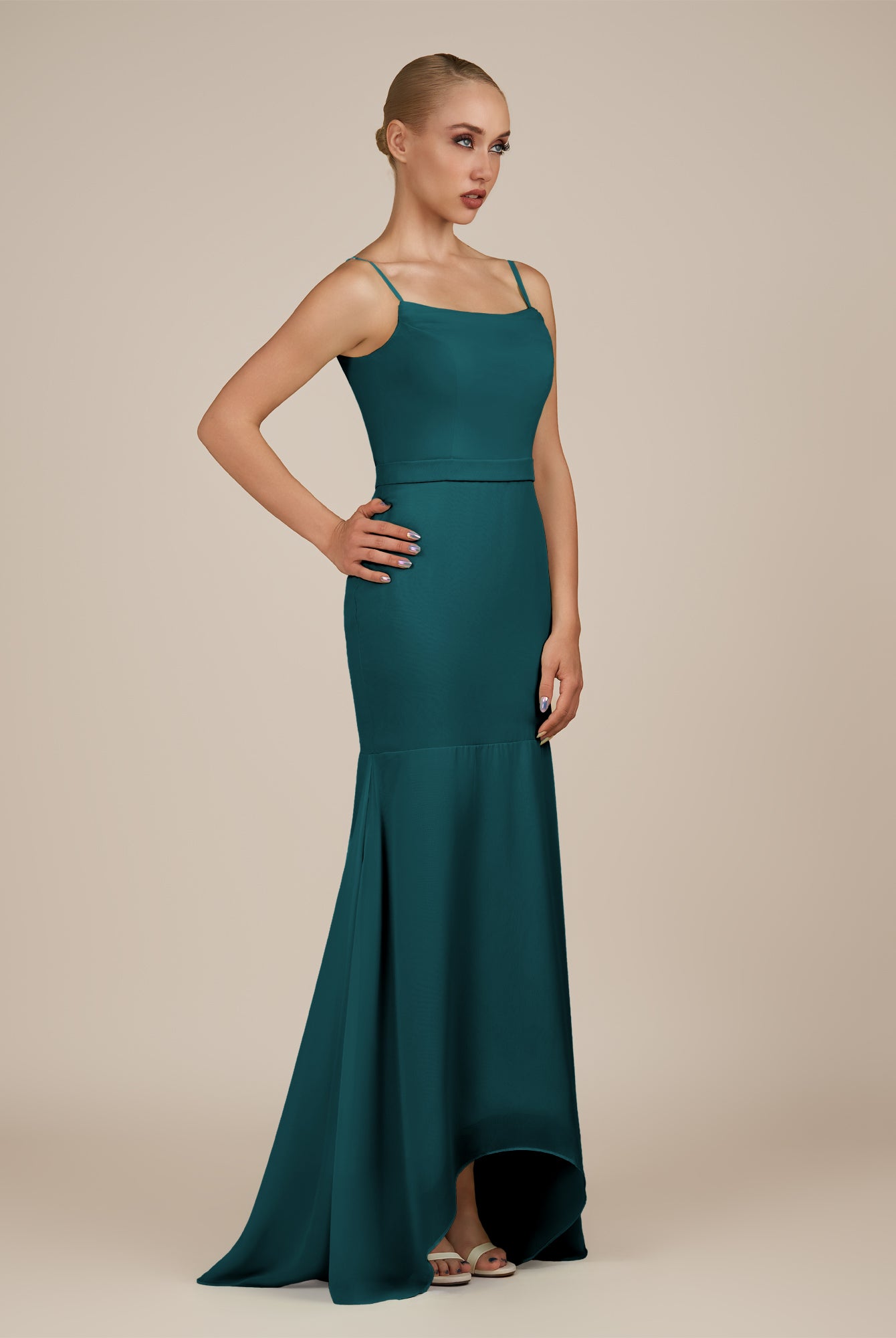 KissDress-Virelai Pine Sheath Scoop Neck Chiffon Long Bridesmaid Dress