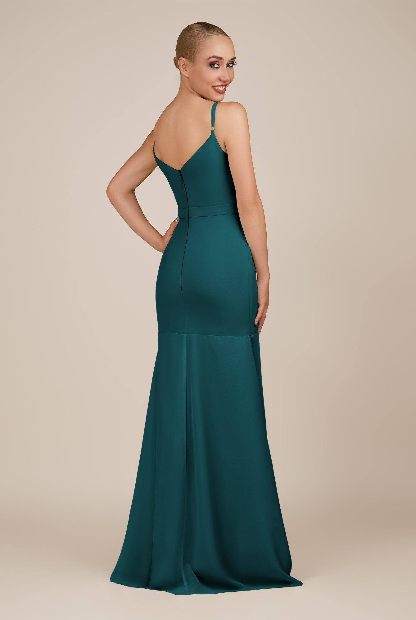 KissDress-Virelai Pine Sheath Scoop Neck Chiffon Long Bridesmaid Dress