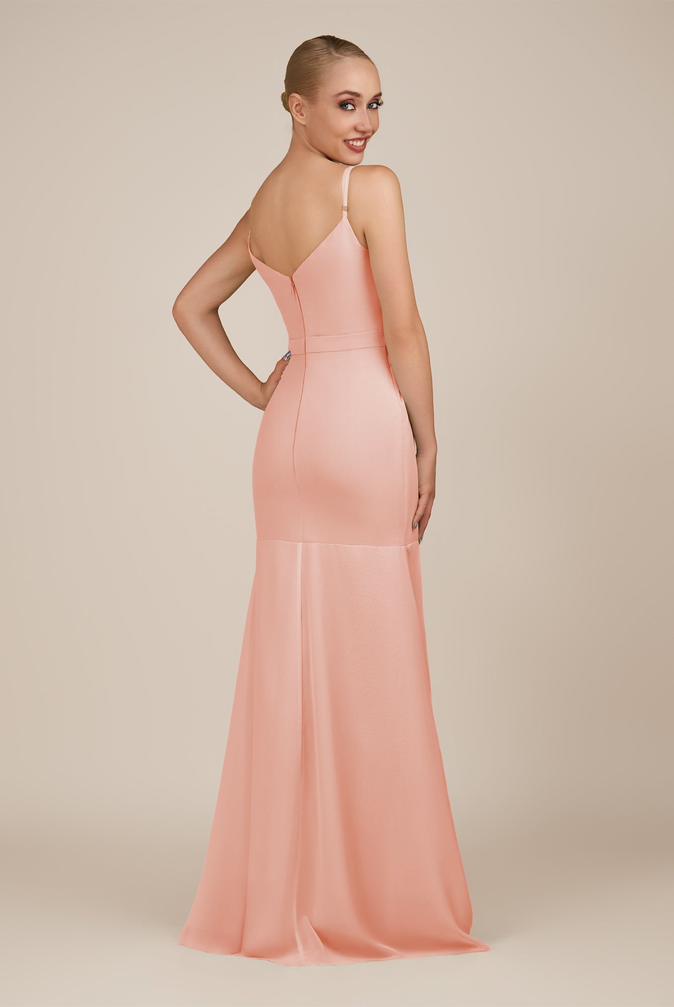 KissDress-Virelai Rose Petal Sheath Scoop Neck Chiffon Long Bridesmaid Dress