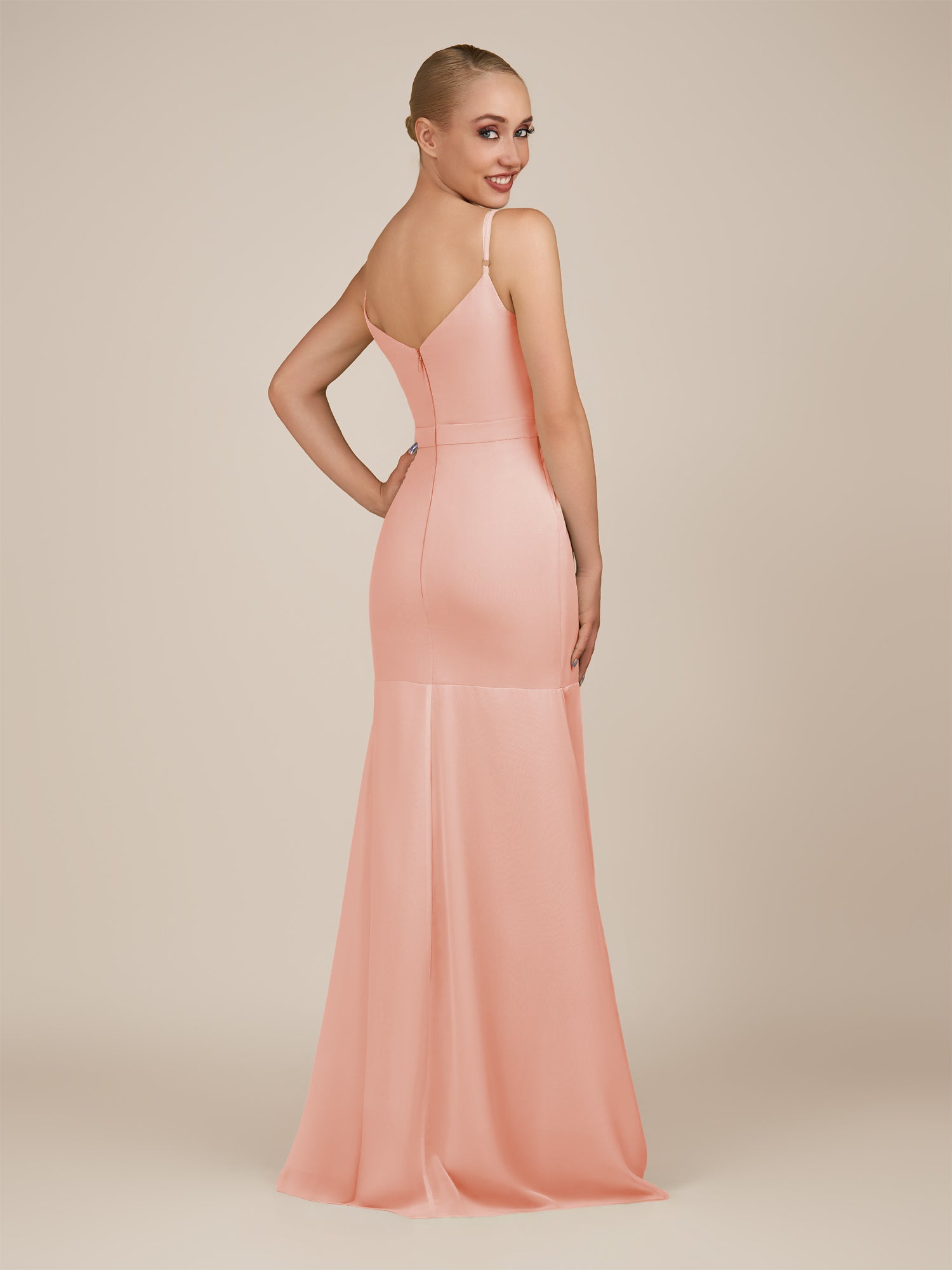 KissDress-Virelai Rose Petal Sheath Scoop Neck Chiffon Long Bridesmaid Dress