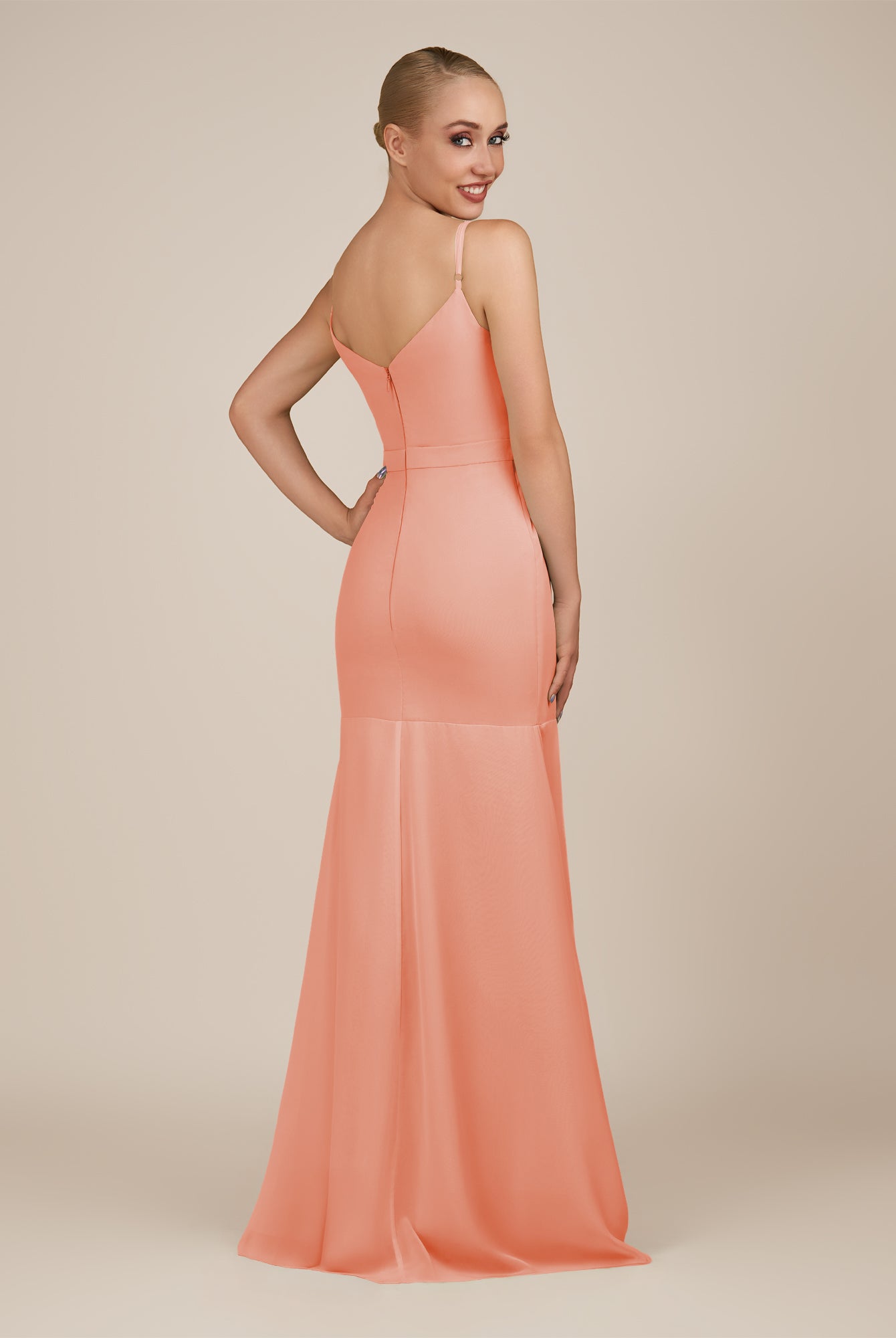 KissDress-Virelai Rosette Sheath Scoop Neck Chiffon Long Bridesmaid Dress