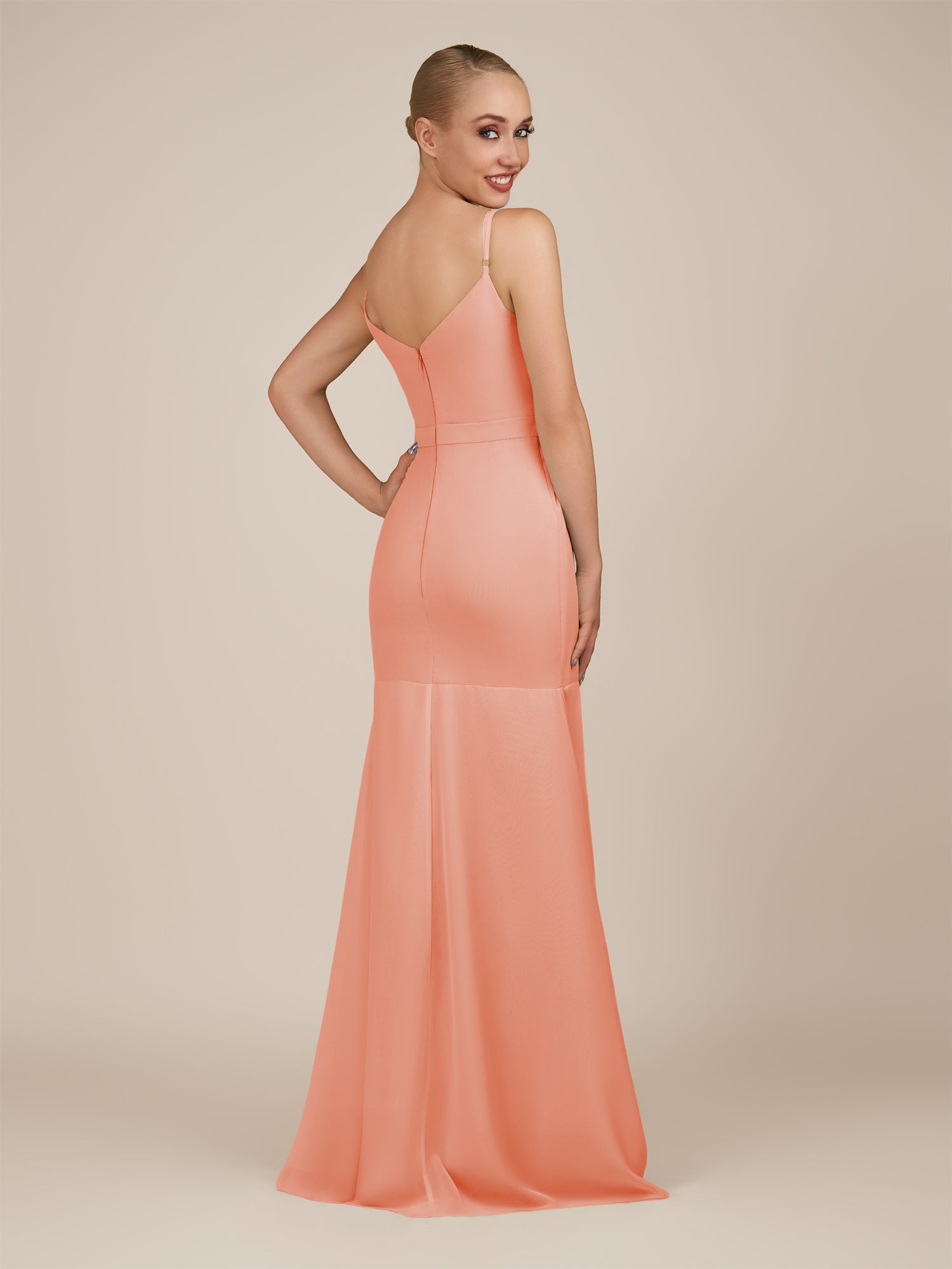 KissDress-Virelai Rosette Sheath Scoop Neck Chiffon Long Bridesmaid Dress