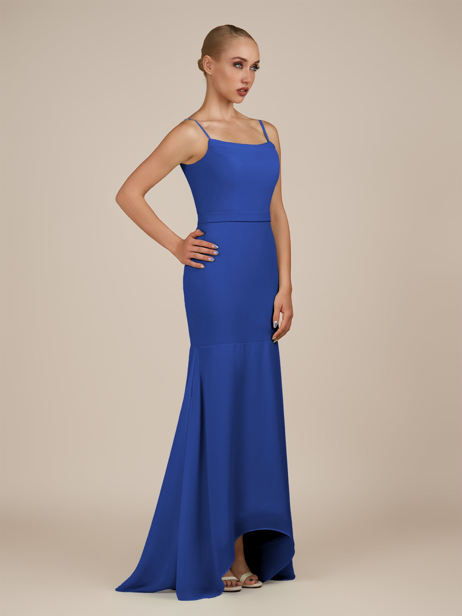 KissDress-Virelai Royal Blue Sheath Scoop Neck Chiffon Long Bridesmaid Dress