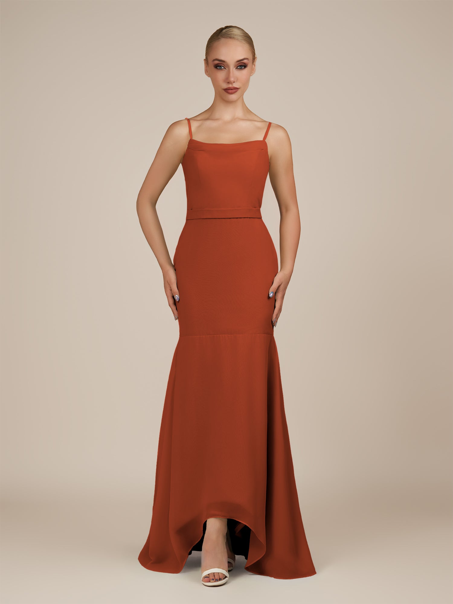 KissDress-Virelai Spice Sheath Scoop Neck Chiffon Long Bridesmaid Dress