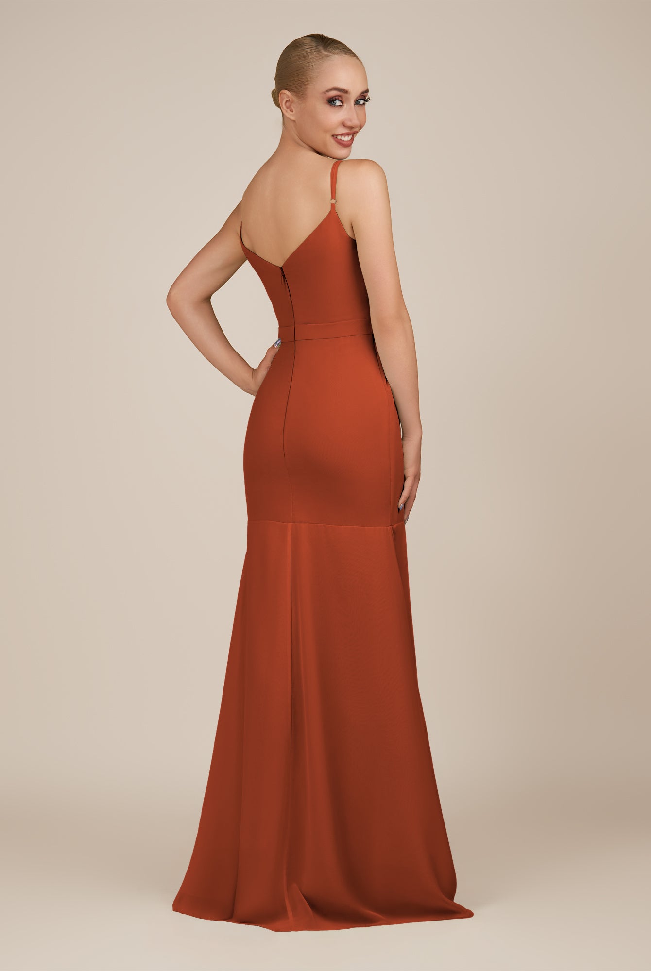 KissDress-Virelai Spice Sheath Scoop Neck Chiffon Long Bridesmaid Dress