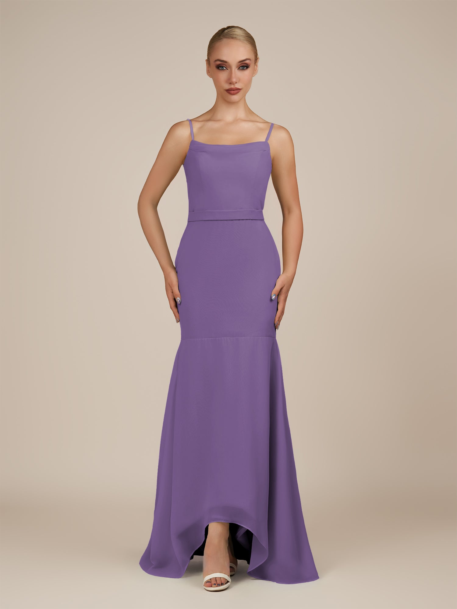 KissDress-Virelai Tahiti Sheath Scoop Neck Chiffon Long Bridesmaid Dress