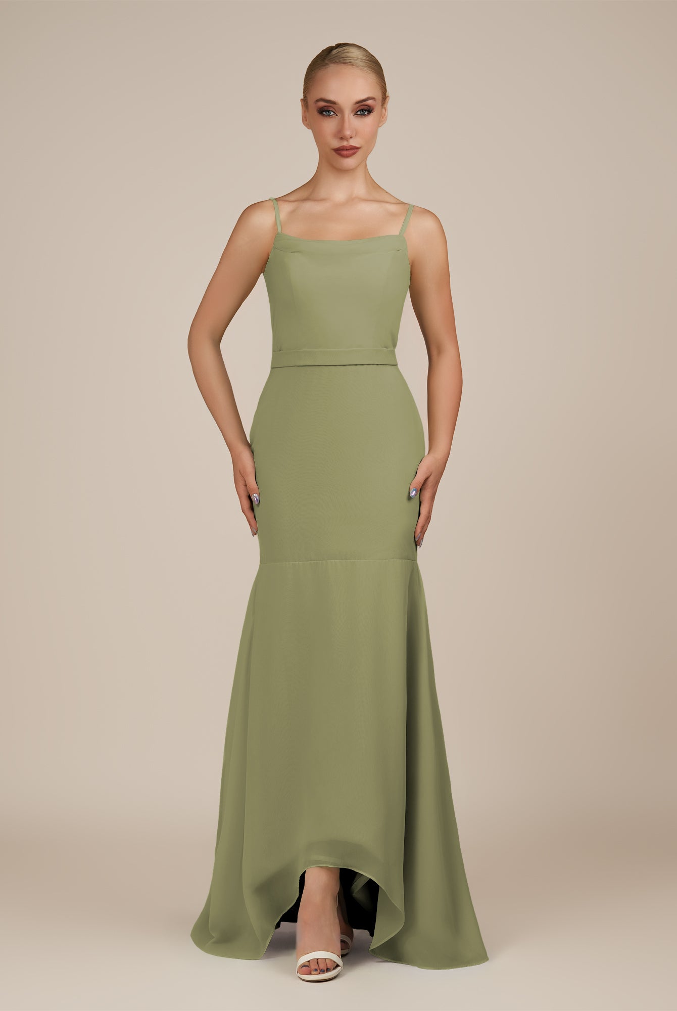 KissDress-Virelai Thyme Sheath Scoop Neck Chiffon Long Bridesmaid Dress