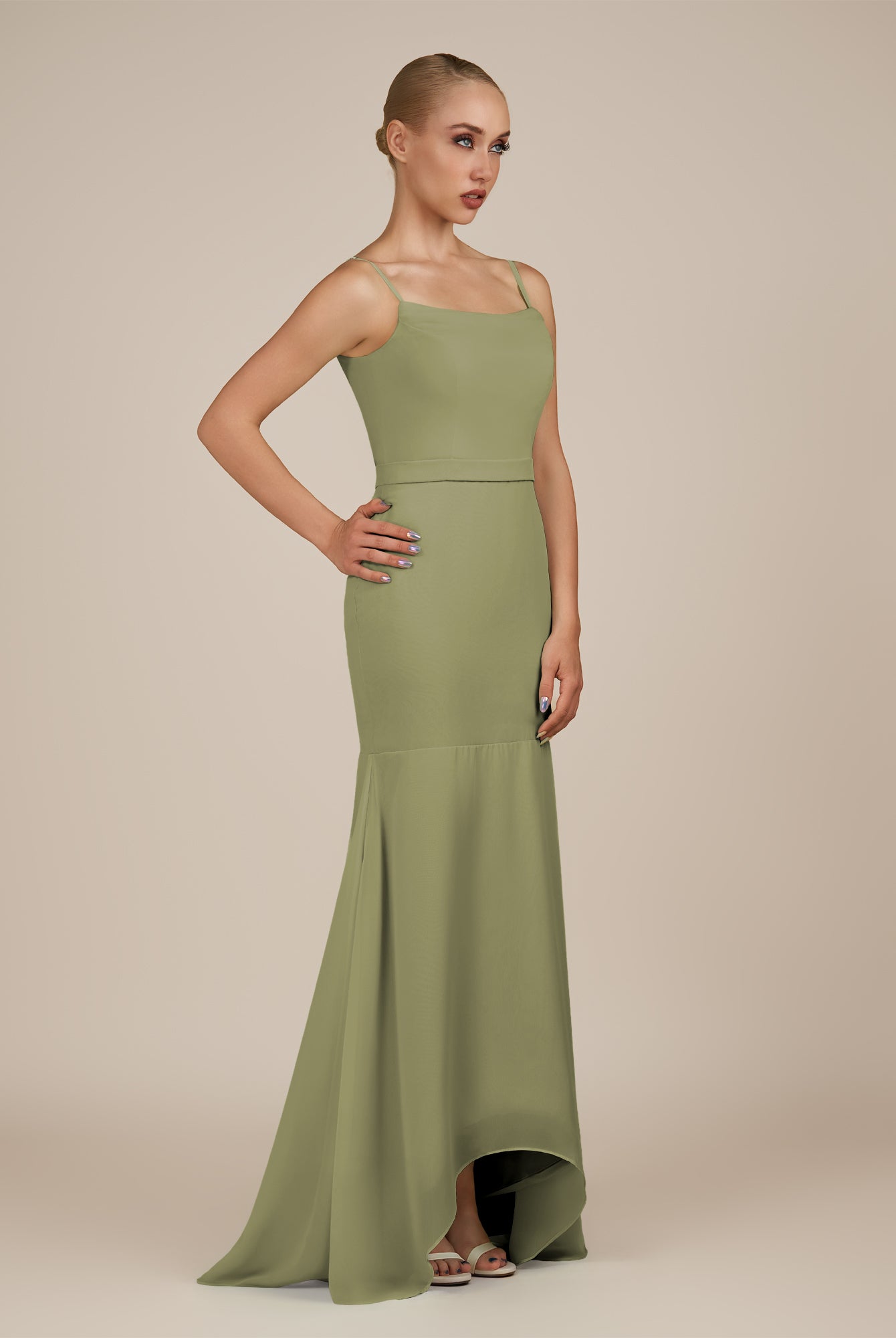KissDress-Virelai Thyme Sheath Scoop Neck Chiffon Long Bridesmaid Dress