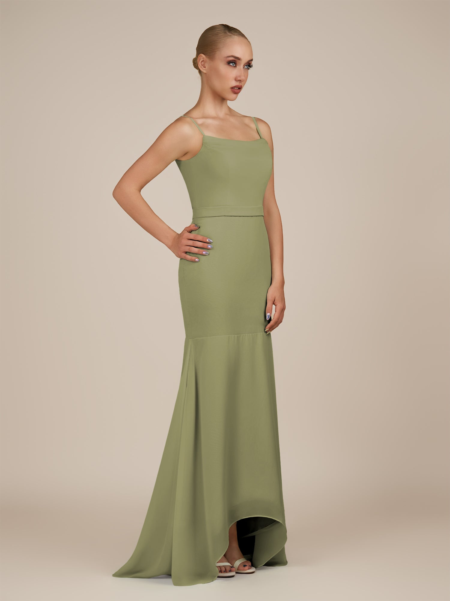 KissDress-Virelai Thyme Sheath Scoop Neck Chiffon Long Bridesmaid Dress
