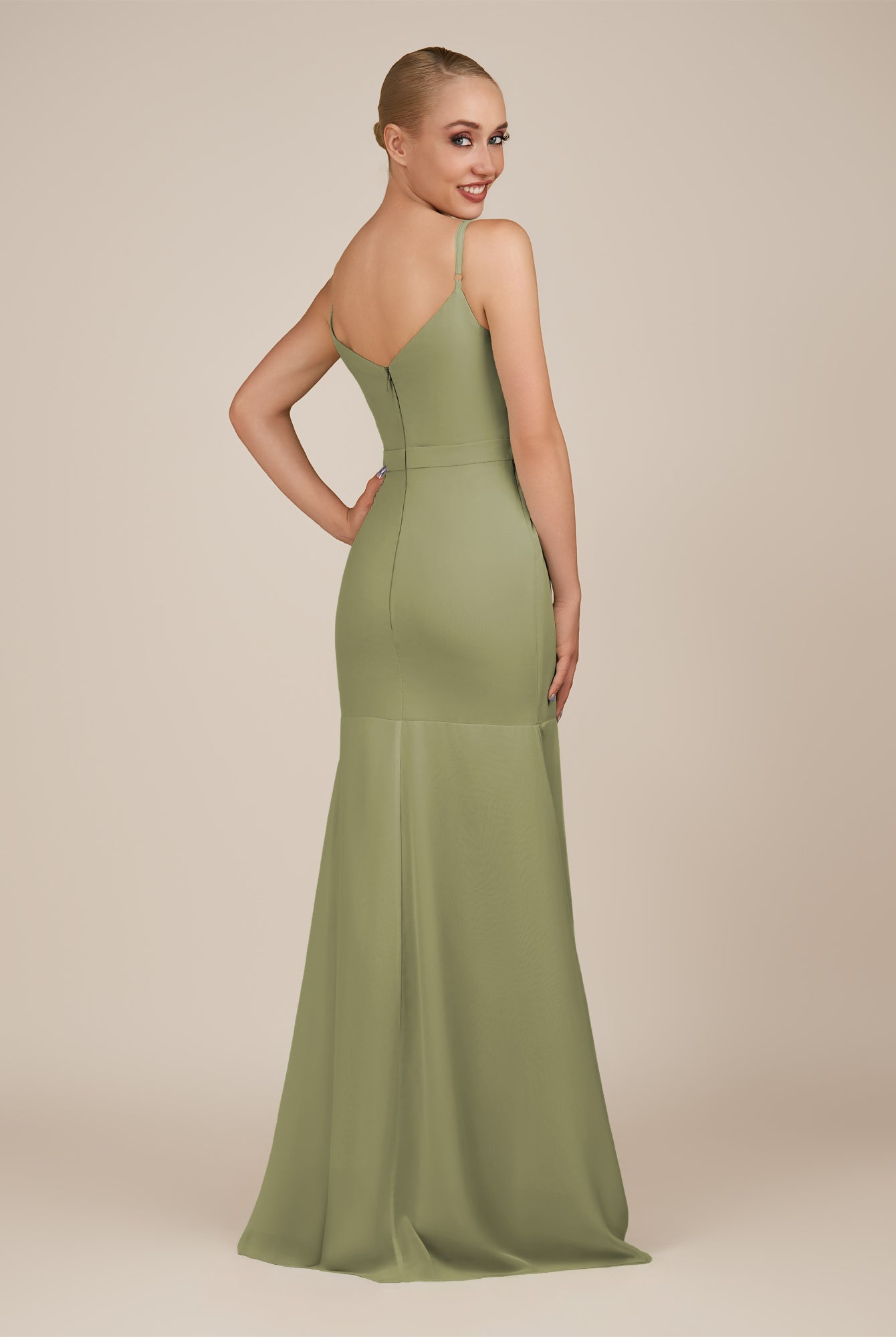 KissDress-Virelai Thyme Sheath Scoop Neck Chiffon Long Bridesmaid Dress