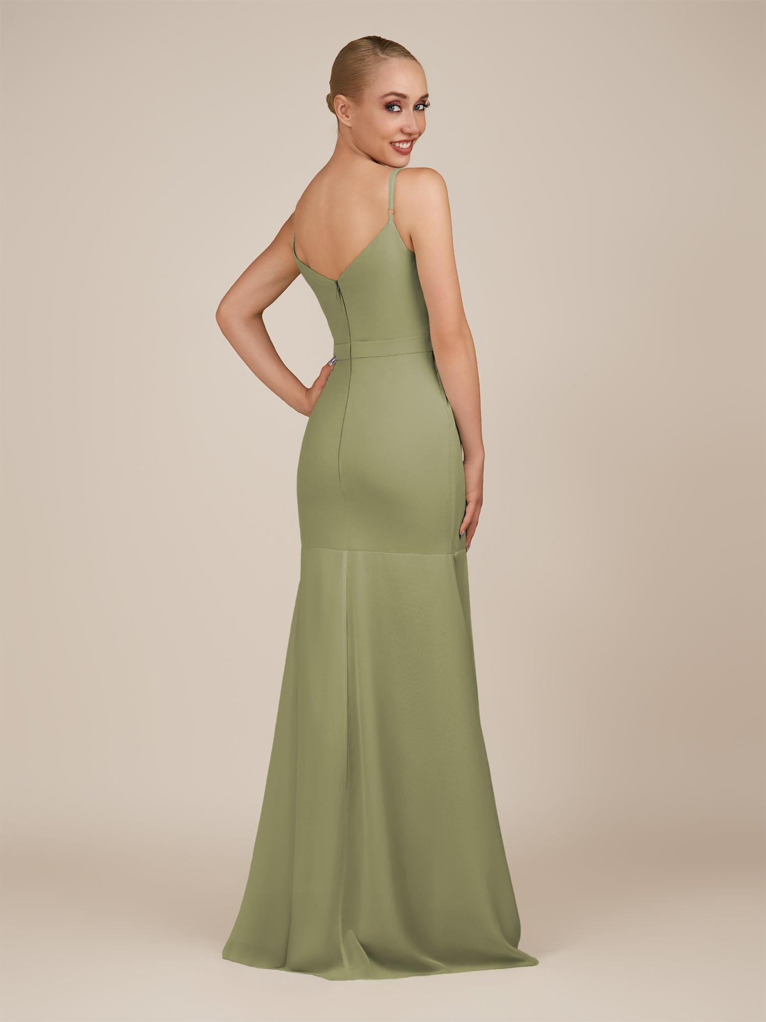 KissDress-Virelai Thyme Sheath Scoop Neck Chiffon Long Bridesmaid Dress