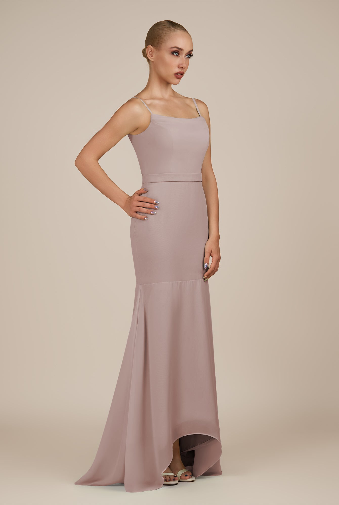 KissDress-Virelai Toffee Sheath Scoop Neck Chiffon Long Bridesmaid Dress