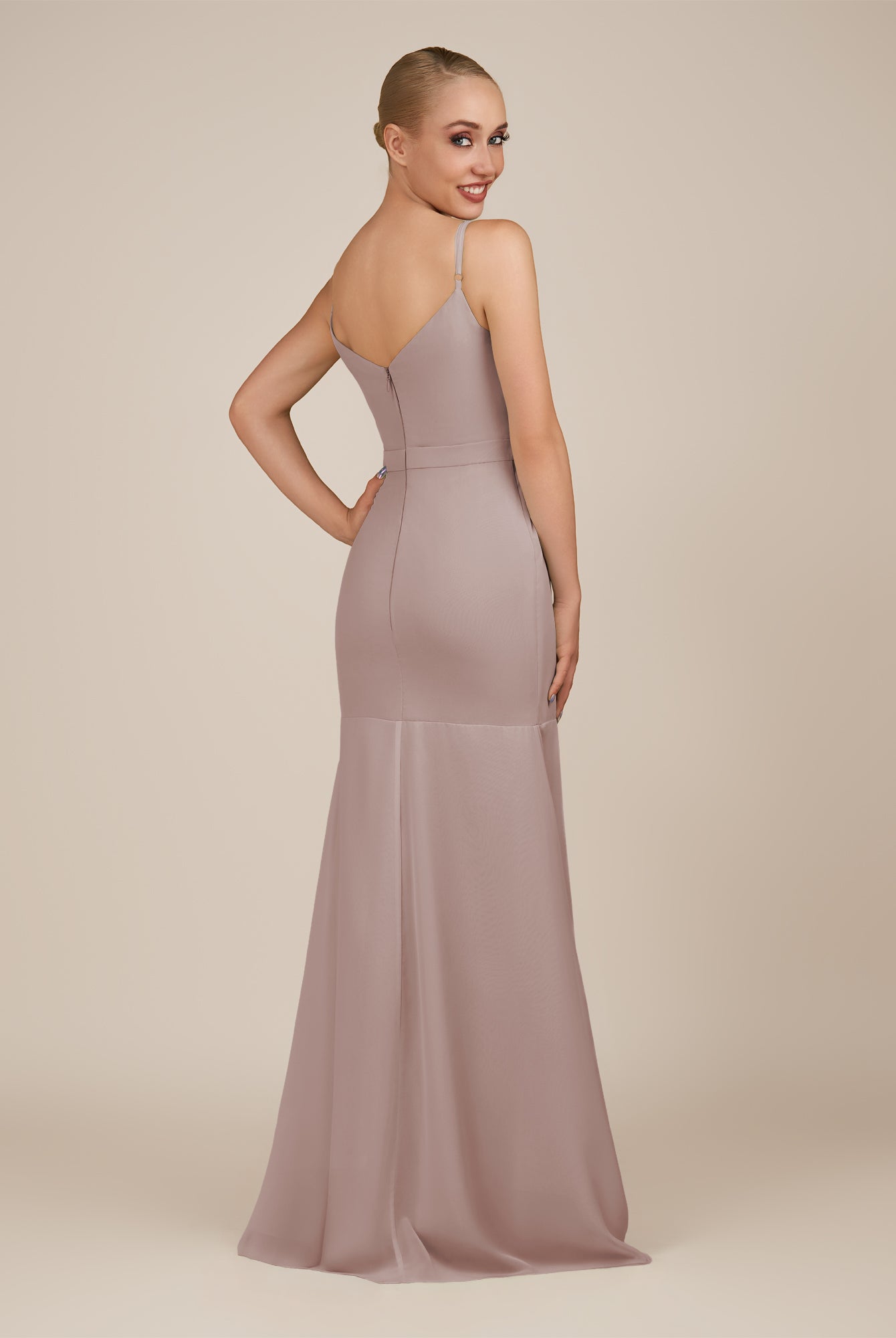 KissDress-Virelai Toffee Sheath Scoop Neck Chiffon Long Bridesmaid Dress