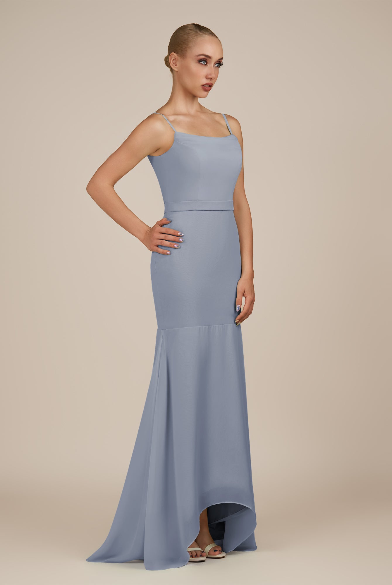 KissDress-Virelai Twilight Sheath Scoop Neck Chiffon Long Bridesmaid Dress