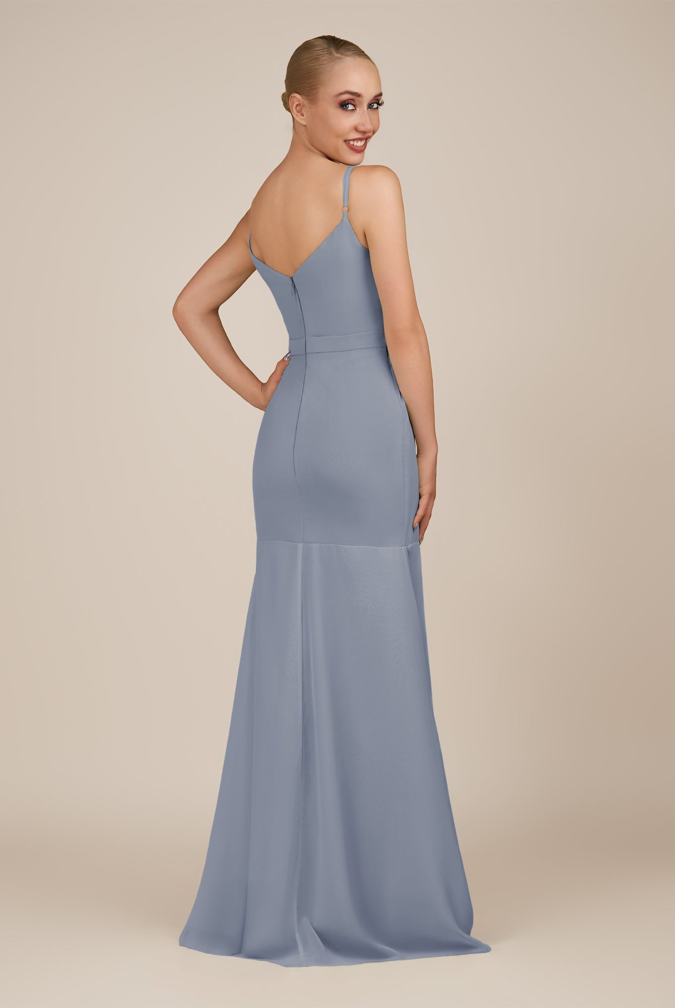 KissDress-Virelai Twilight Sheath Scoop Neck Chiffon Long Bridesmaid Dress