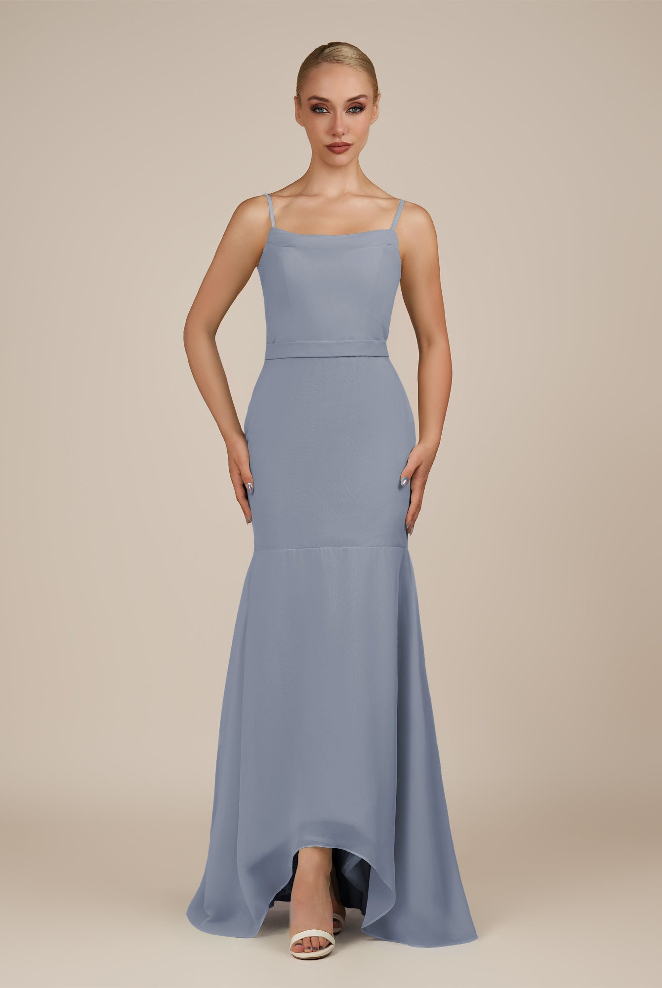 KissDress-Virelai Twilight Sheath Scoop Neck Chiffon Long Bridesmaid Dress