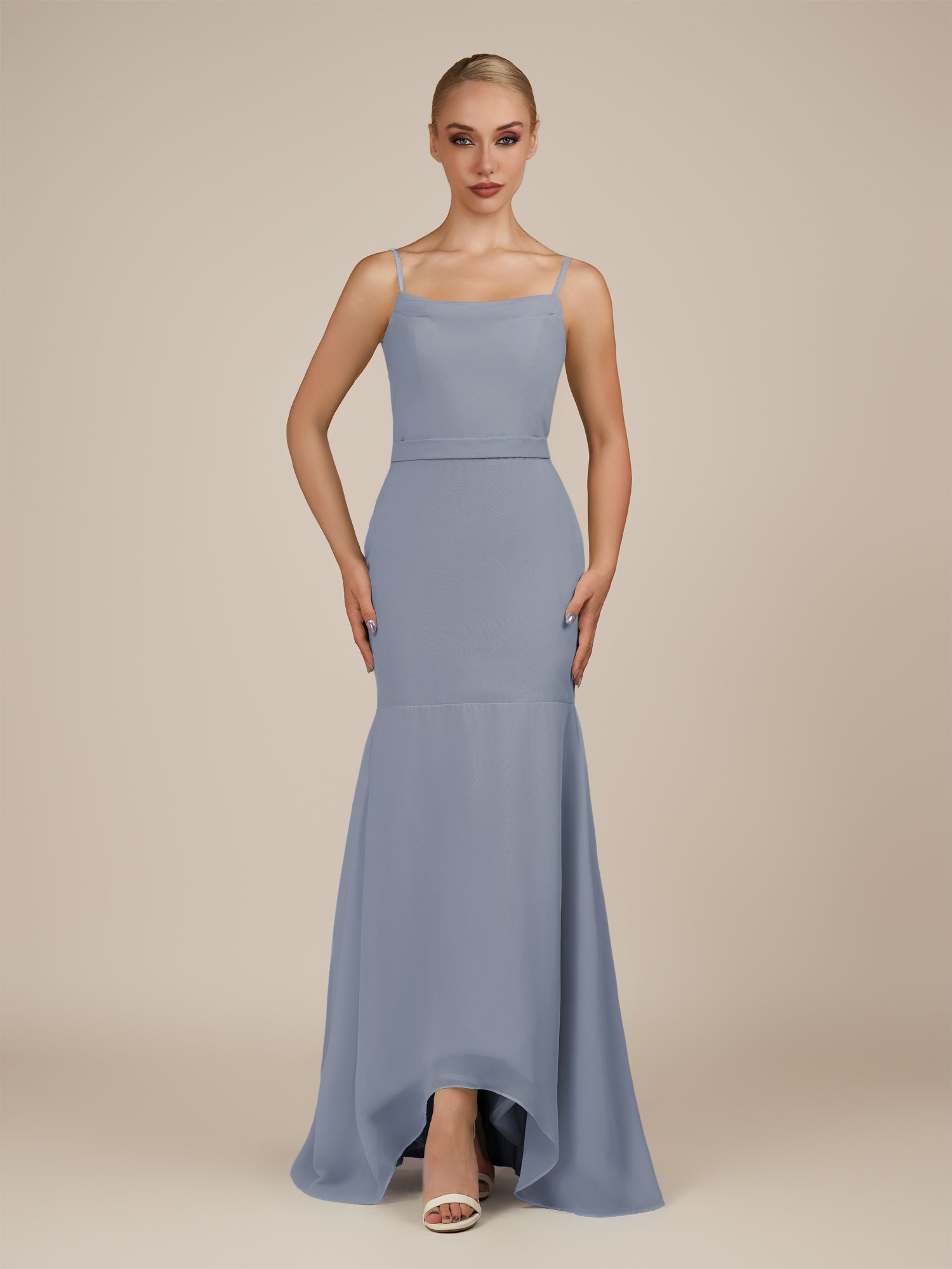 KissDress-Virelai Twilight Sheath Scoop Neck Chiffon Long Bridesmaid Dress