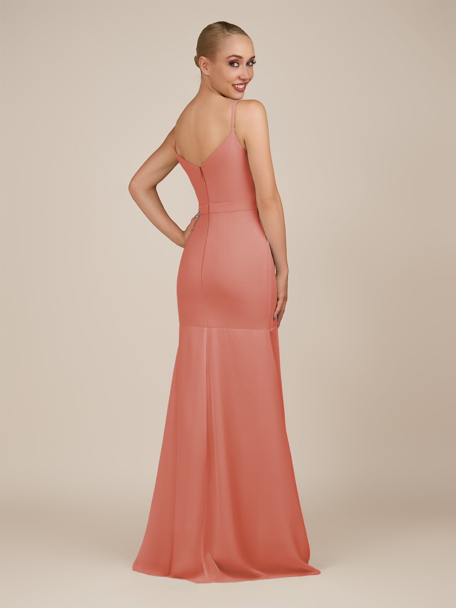 KissDress-Virelai Wild Rose Sheath Scoop Neck Chiffon Long Bridesmaid Dress