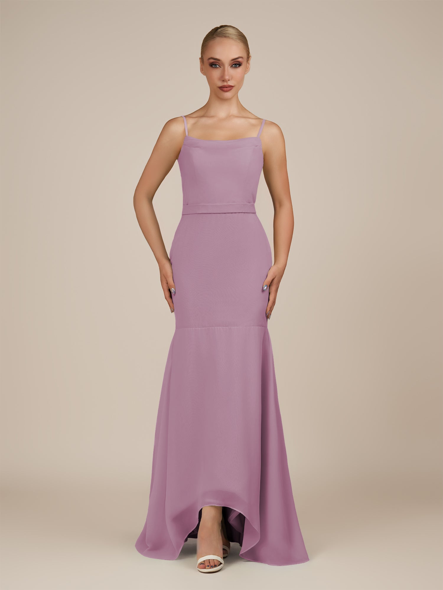 KissDress-Virelai Wisteria Sheath Scoop Neck Chiffon Long Bridesmaid Dress