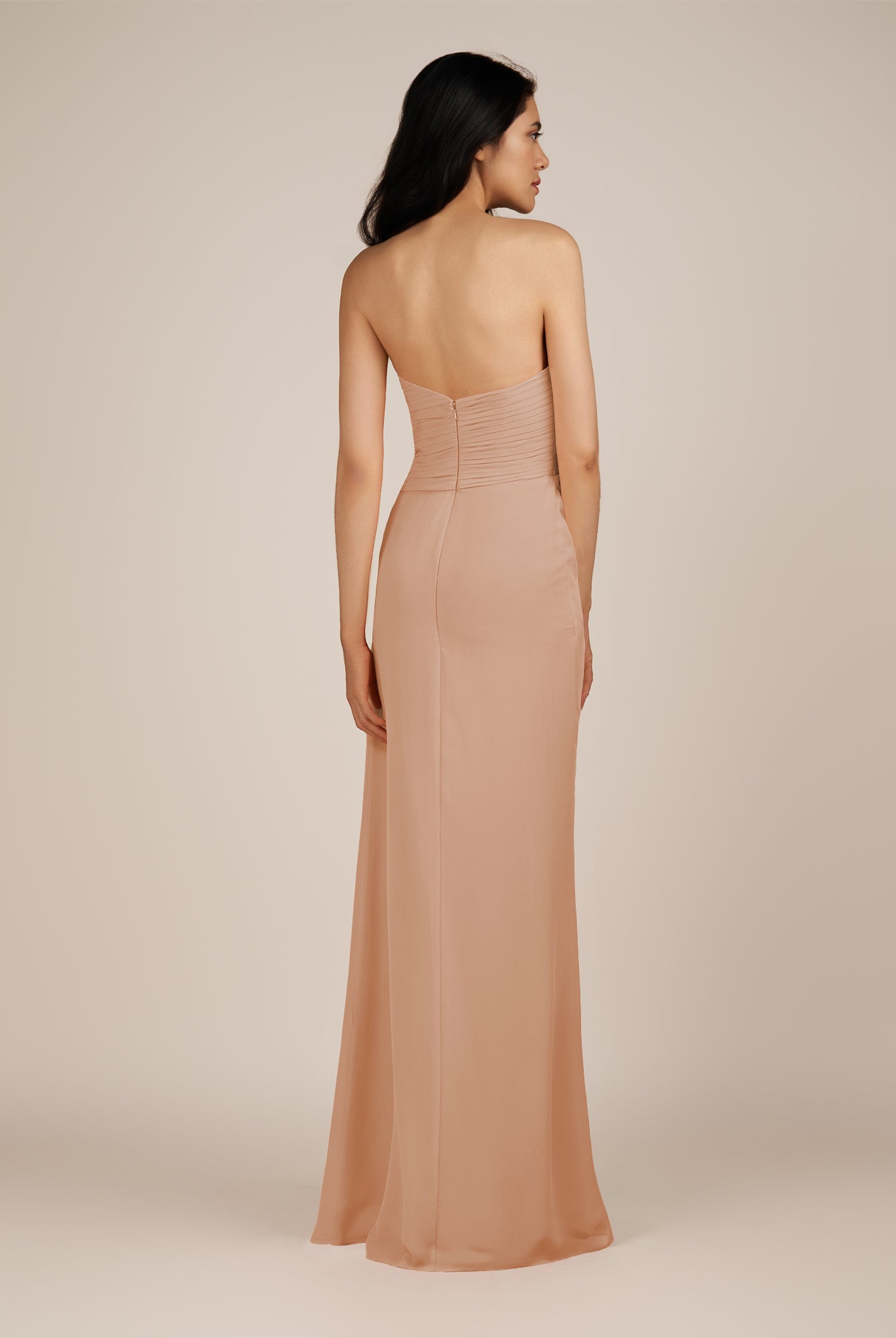 KissDress | Champagne Rose - Spice A Line Chiffon Sweetheart Long Bridesmaid Dress with Pleats