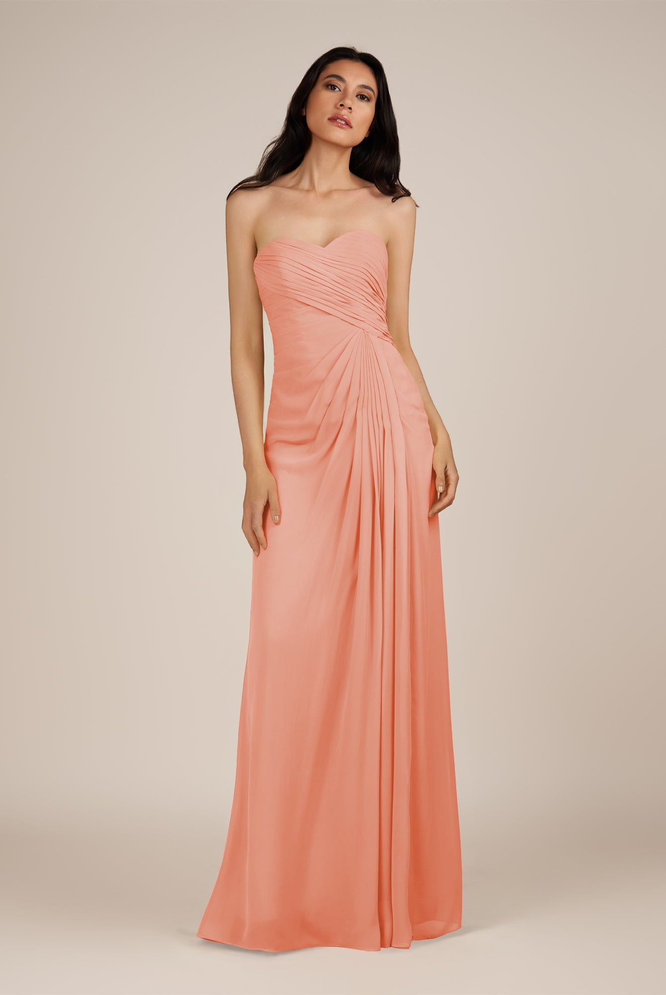 KissDress | Rosette - Spice A Line Chiffon Sweetheart Long Bridesmaid Dress with Pleats