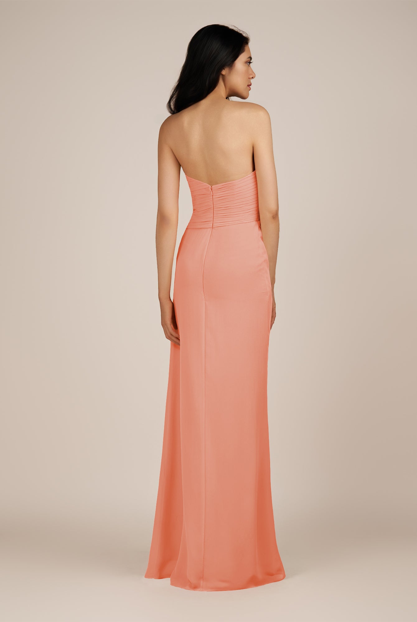 KissDress | Rosette - Spice A Line Chiffon Sweetheart Long Bridesmaid Dress with Pleats