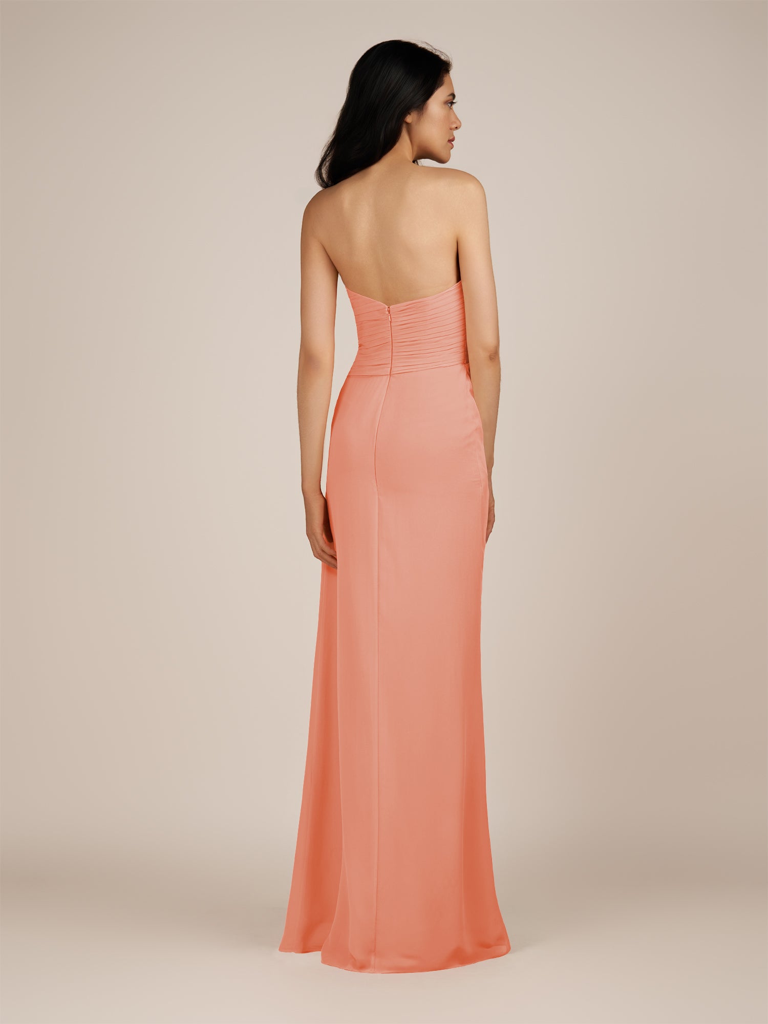 KissDress | Rosette - Spice A Line Chiffon Sweetheart Long Bridesmaid Dress with Pleats