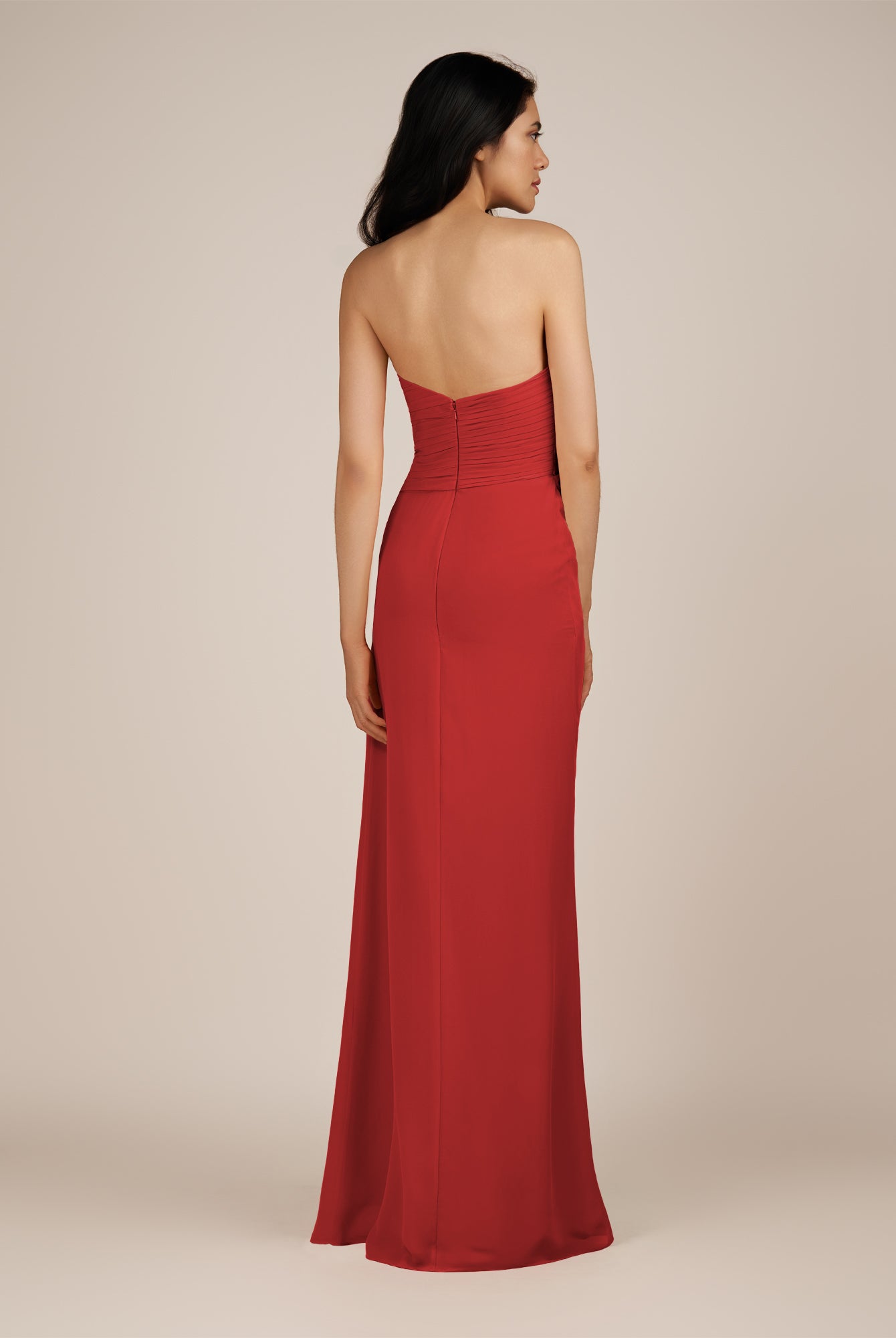 KissDress | Wanlian - Ruby Red A Line Chiffon Sweetheart Long Bridesmaid Dress with Pleats