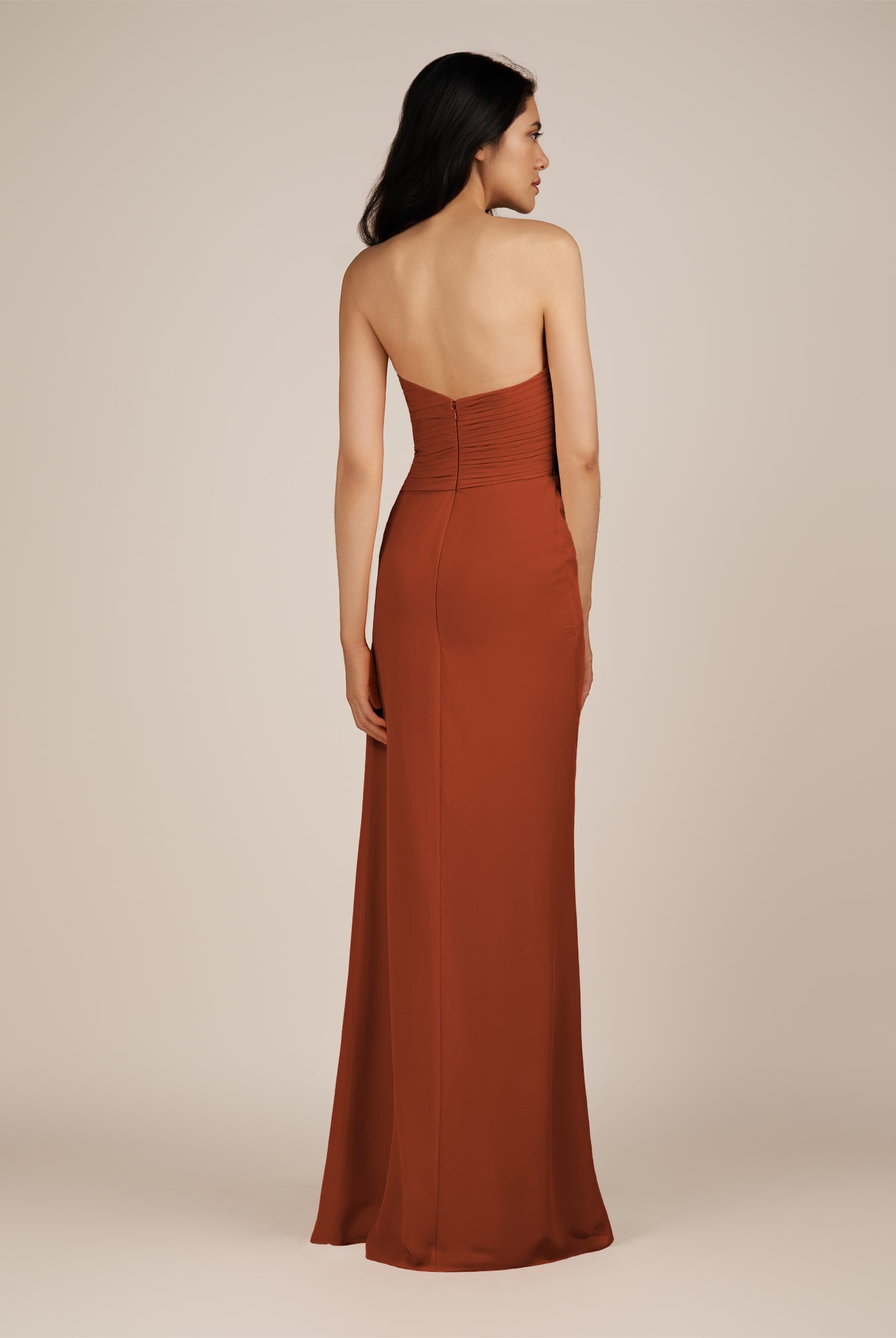KissDress | Wanlian - Spice A Line Chiffon Sweetheart Long Bridesmaid Dress with Pleats