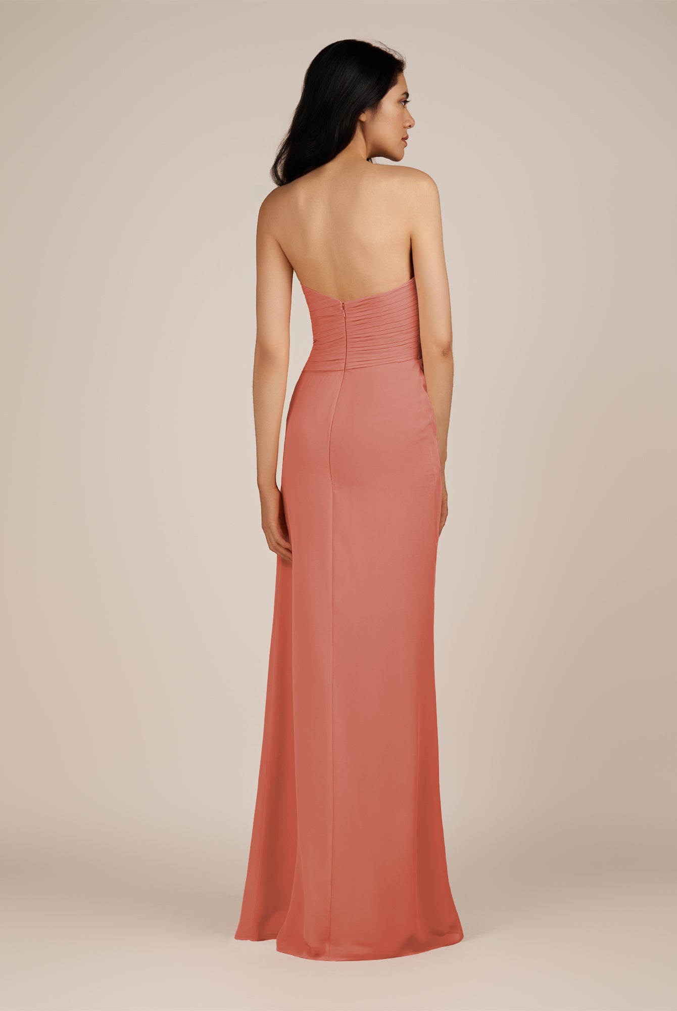 KissDress | Wanlian - Wild Rose A Line Chiffon Sweetheart Long Bridesmaid Dress with Pleats