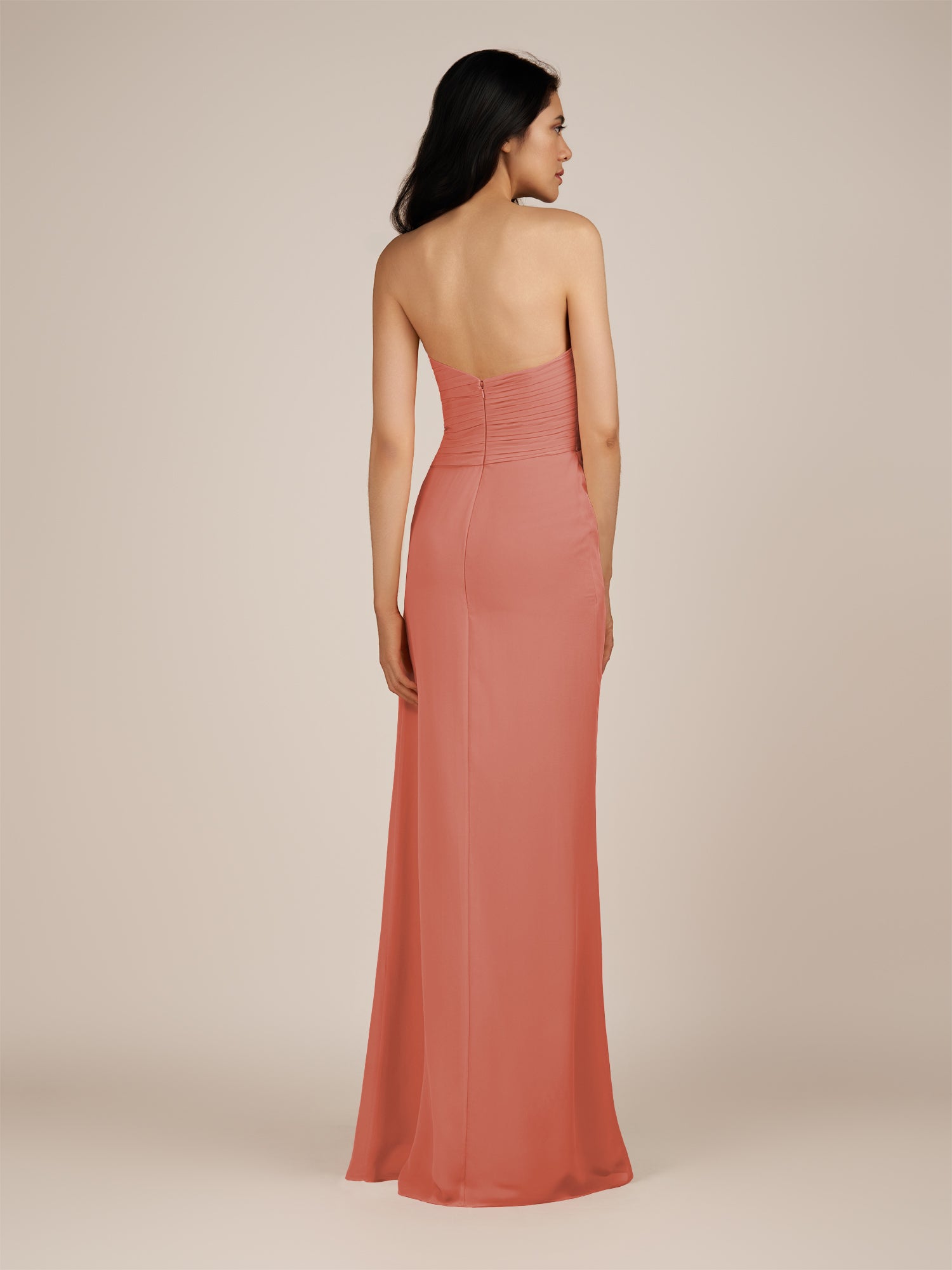 KissDress | Wanlian - Wild Rose A Line Chiffon Sweetheart Long Bridesmaid Dress with Pleats