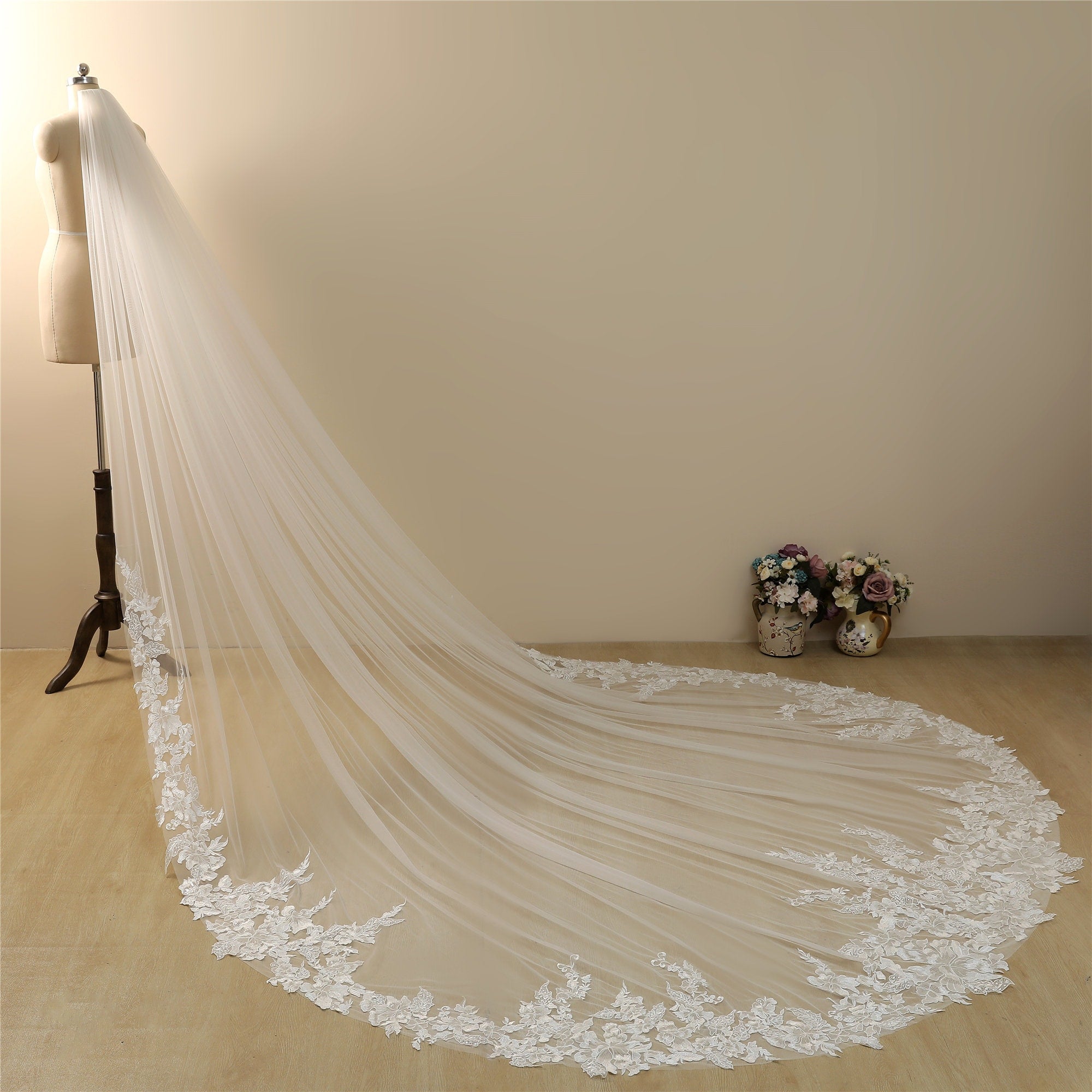 Vintage Lace Trim Transparent Wedding Veil Bridal Veil