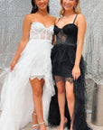 White Lace Corset High-Low Party Dress with Ruffles
