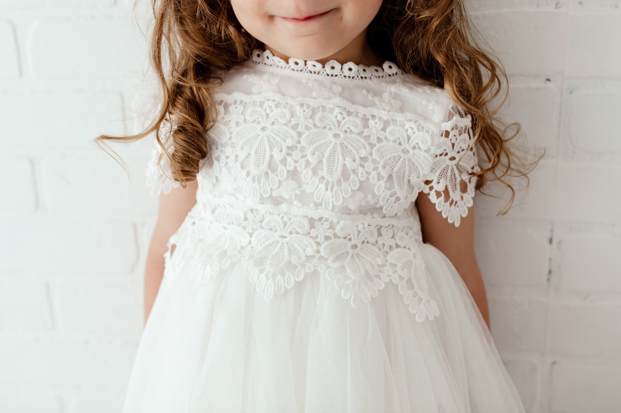 Ava Vintage Style Lace Tulle Flower Girl Dress