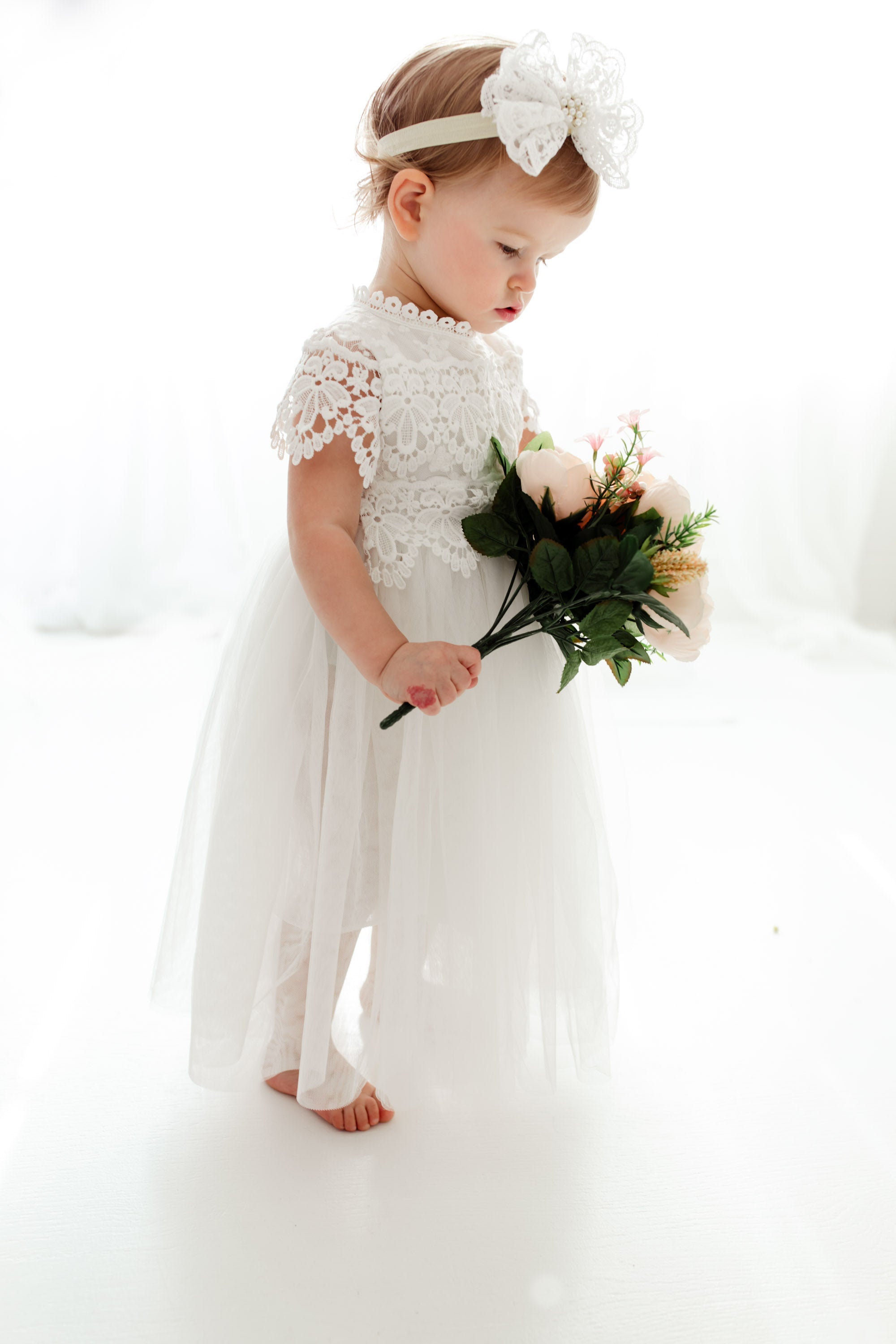 Ava Vintage Style Lace Tulle Flower Girl Dress