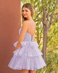 KissDress A Line Tulle Keyhole Halter Short Homecoming Dress with Ruffles | This dress boasts a striking hue, a halter neckline, and charming details like ruffles, pleats, and handmade flowers.
